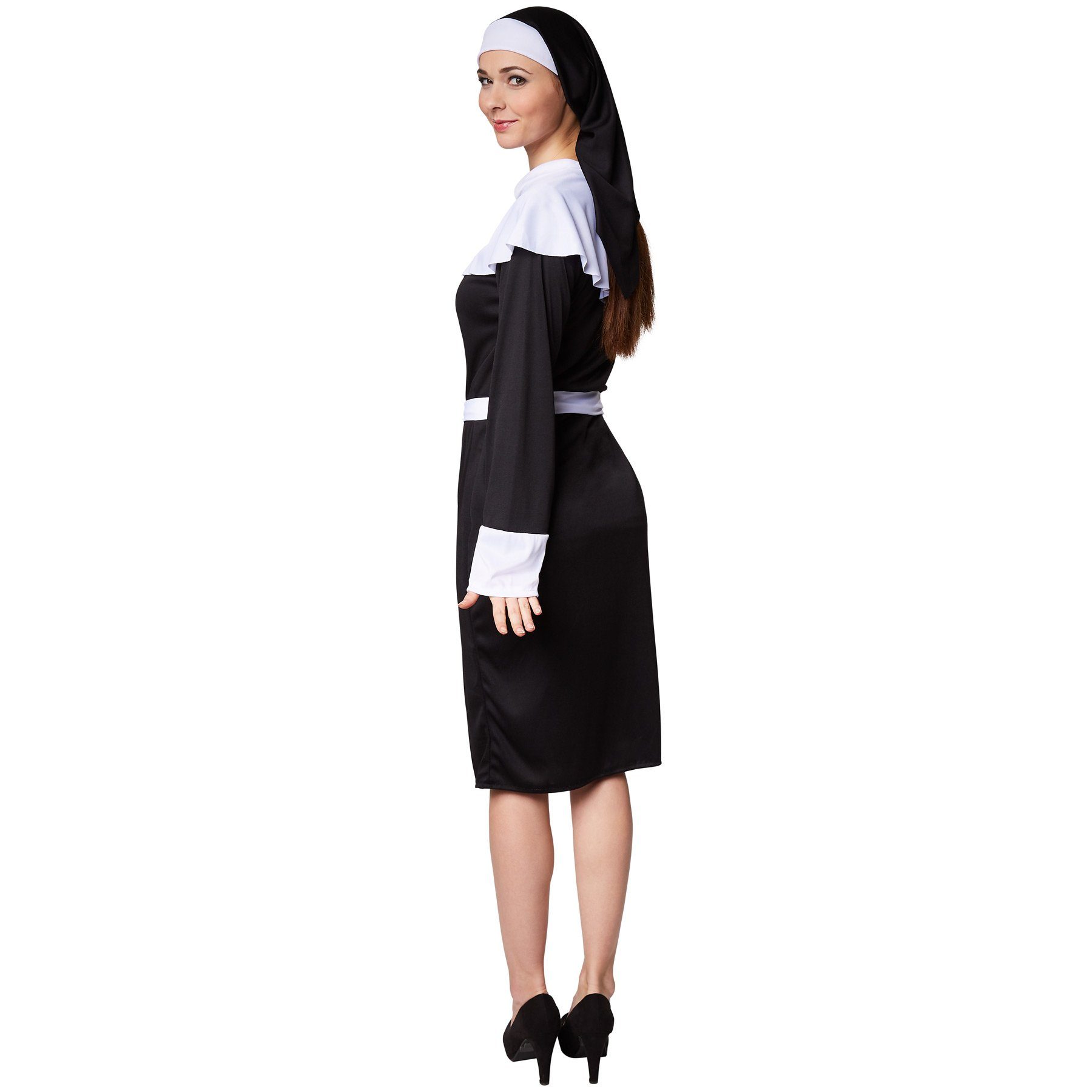 dressforfun Kostüm Frauenkostüm Nonne, Himmlisches, schwarzes und langes Kleid