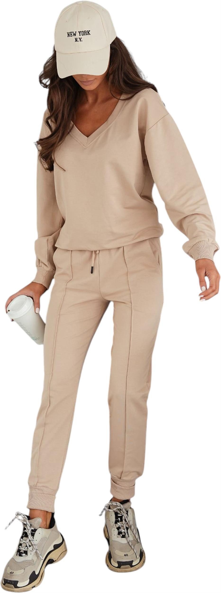 EloModa Jogginganzug Damen Jogginganzug Freizeitanzug mit Sweatshirt Baumwoll-Trainingsanzu (2-tlg)