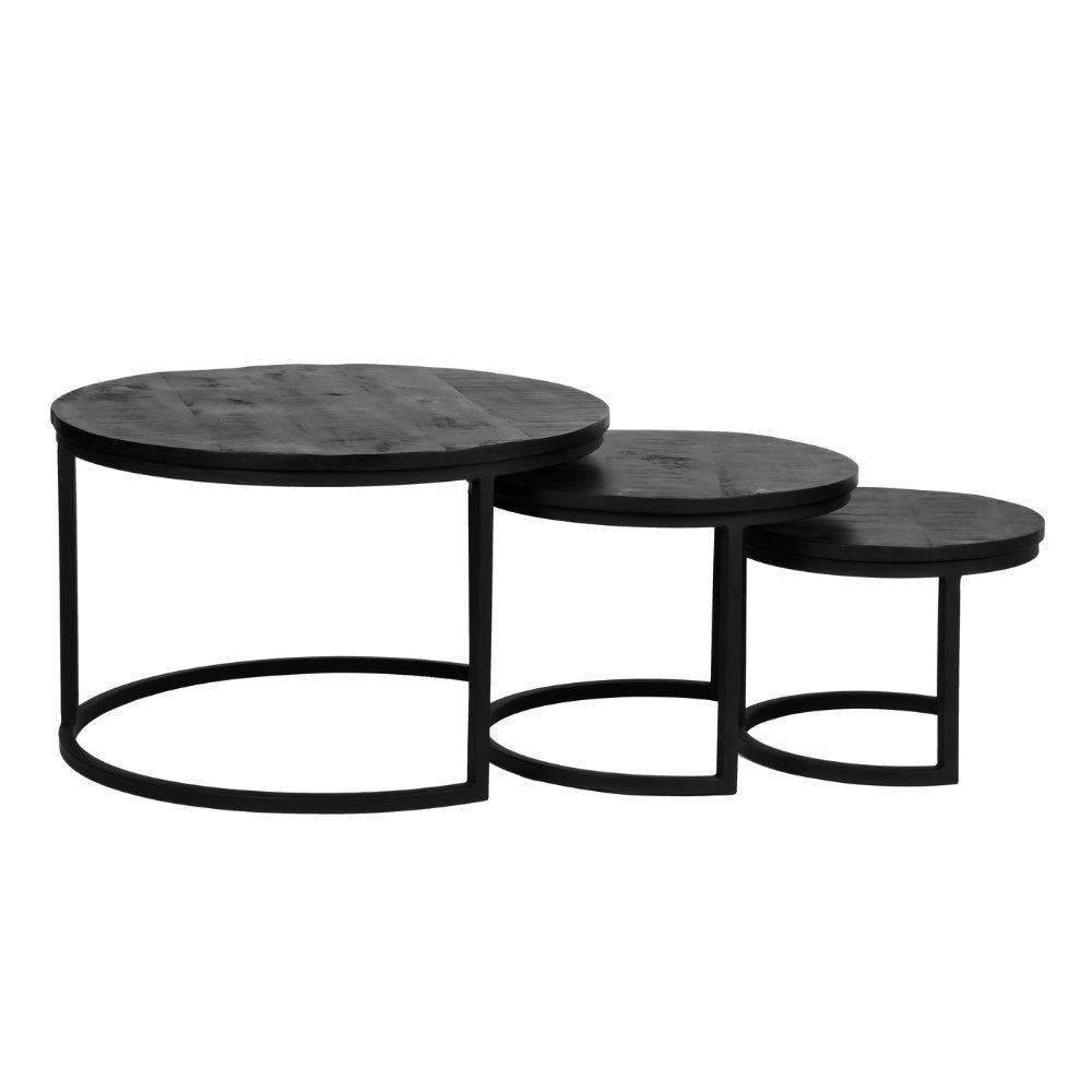 aus Mangoholz Beistelltisch Schwarz Möbel in Samoa Couchtisch 3er-Set 440x700mm, RINGO-Living