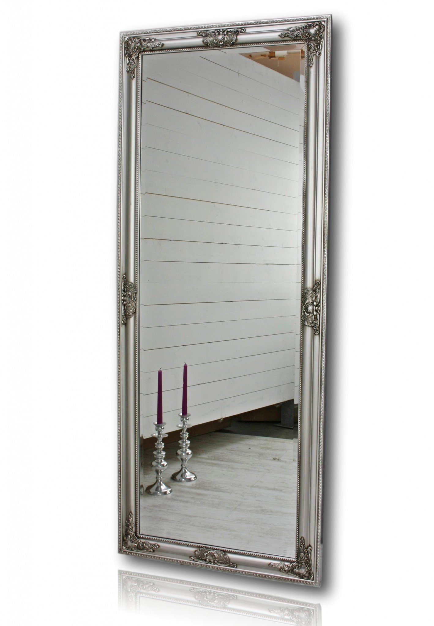 silber elbmöbel Wandspiegel Wohnstil Spiegel silber Eleganter Spiegel: 150cm, 150x60x7 barock Wandspiegel cm