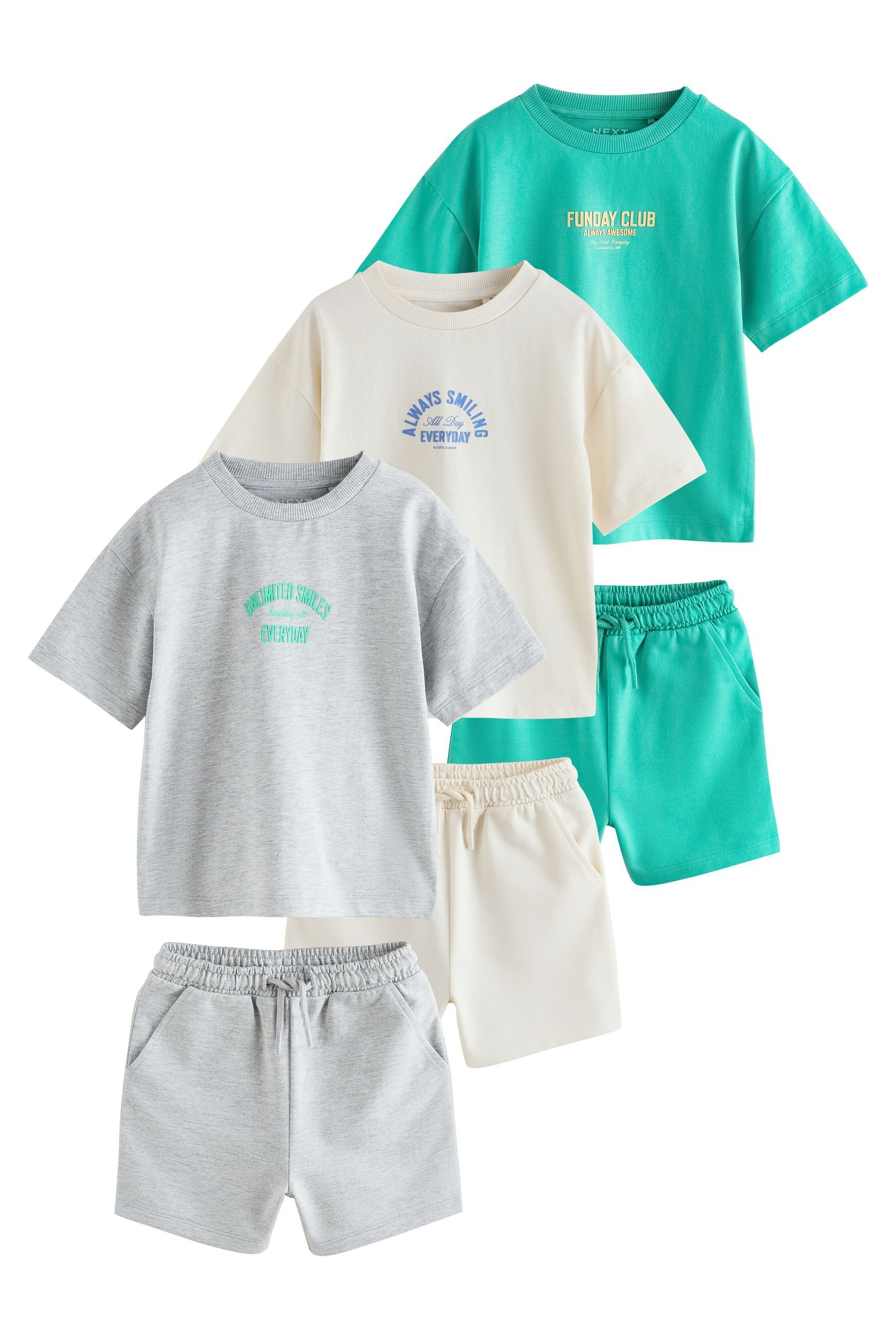 Next T-Shirt & Shorts Kurzärmeliges T-Shirt und Shorts im 3er-Set (6-tlg)
