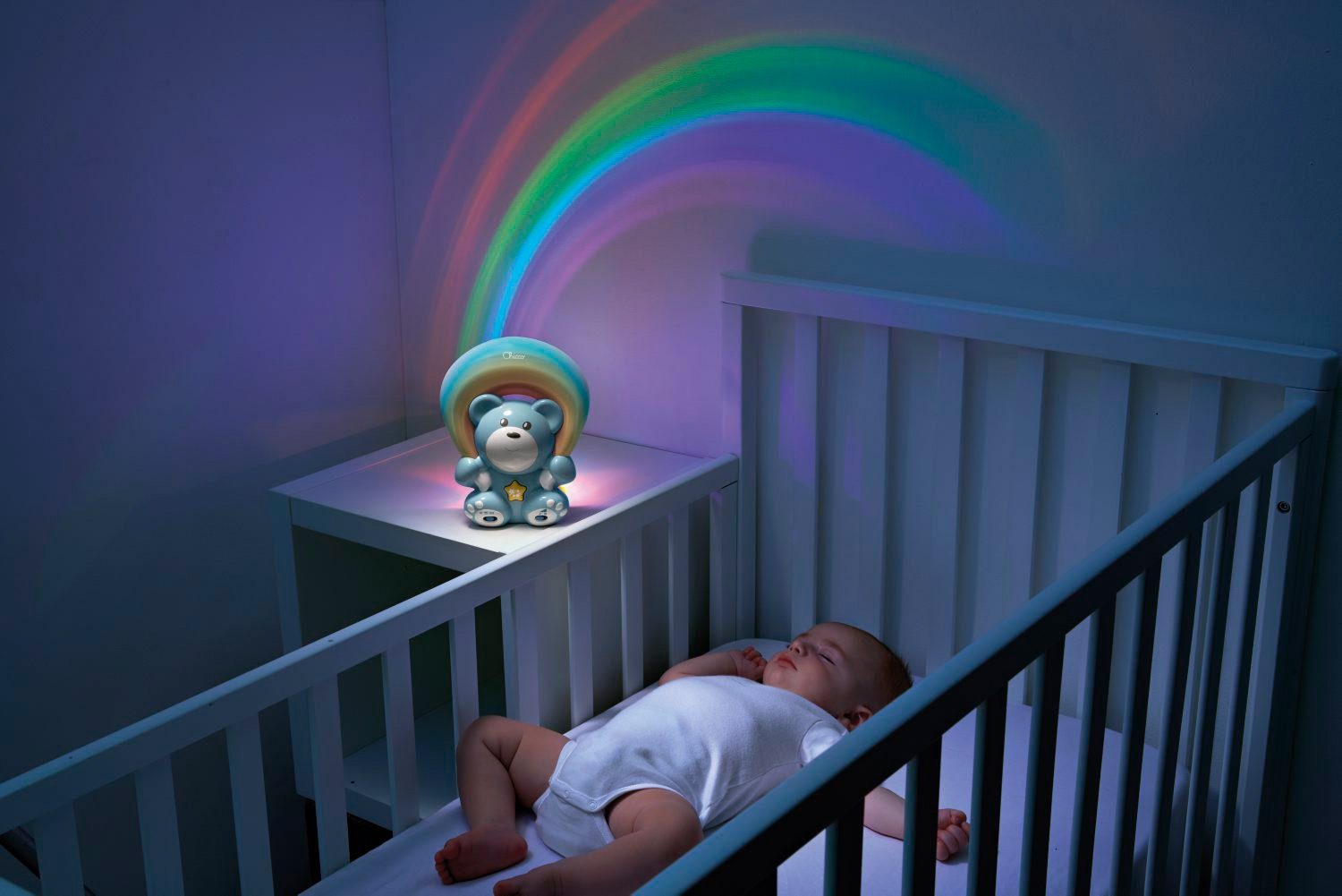 Bär, Melodien, Blau, Nachtlichtfunktion, Chicco Einschlafhilfe, Deckenprojektion, Melodien Regenbogenprojektor mit Nachtlicht