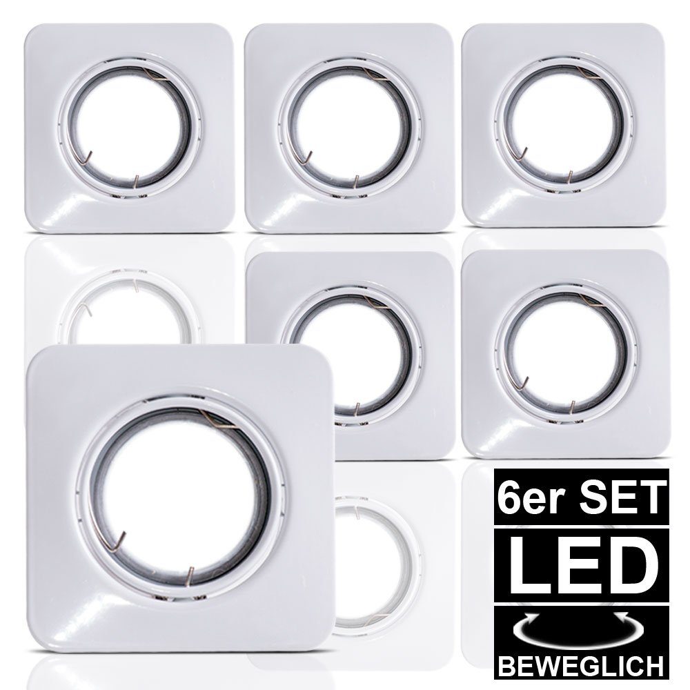 etc-shop LED Einbaustrahler, Leuchtmittel inklusive, Warmweiß, 6er Set LED Einbauspot Deckenleuchte schwenkbar Metall weiß L 8,5 cm