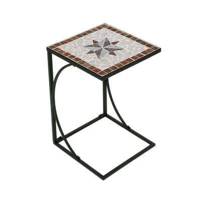 Lomadox Gartentisch GARDA-120, Beistelltisch mit Mosaik in braun/grau/rot/beige, B/H/T: 35/53/35 cm