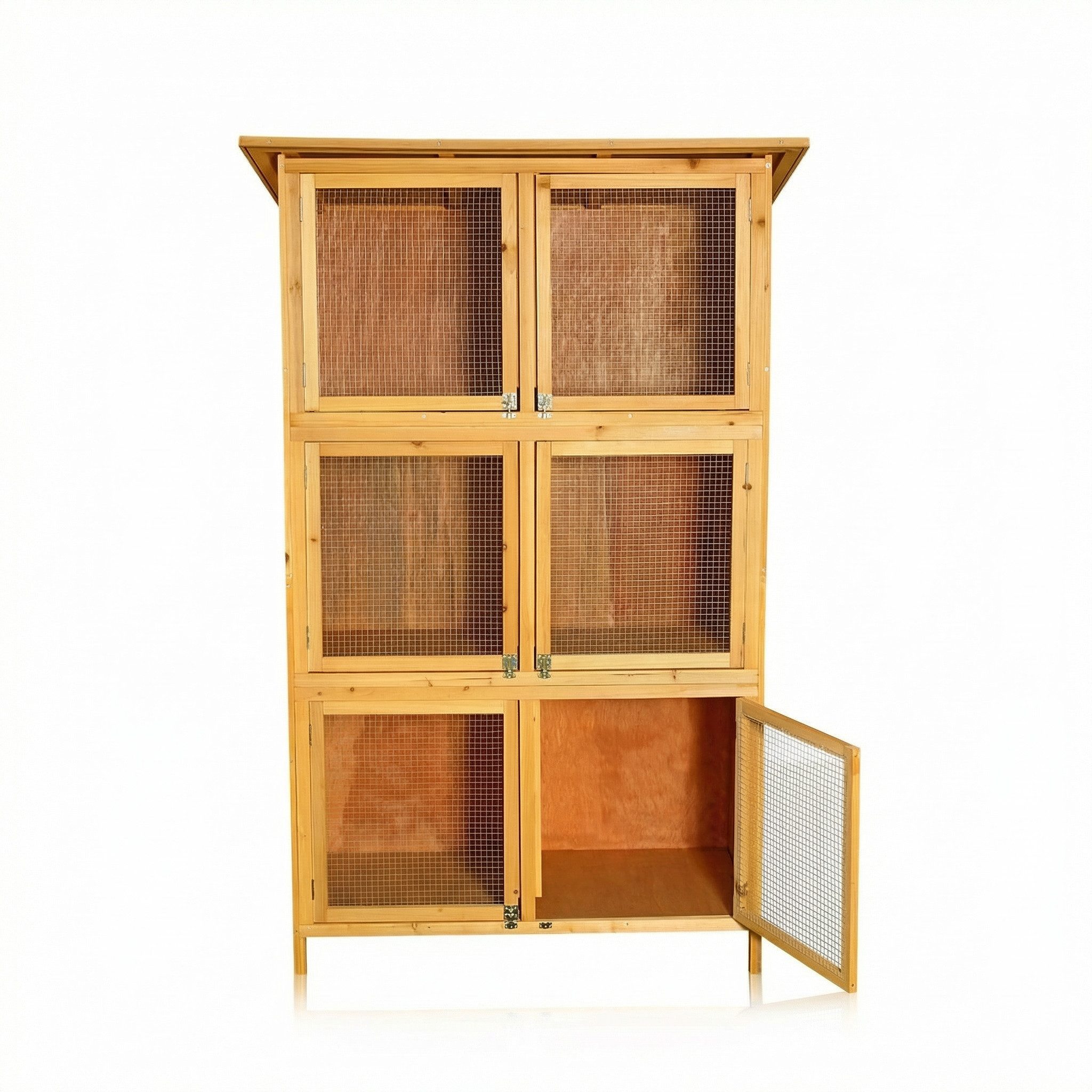 Melko Kleintierstall Kaninchenstall mit 6 Boxen Hasenstall Holzstall mit Gittereinsätzen, 6 separat nutzbare Boxen (3 x 2 Anordnung), Imprägniertes Holz