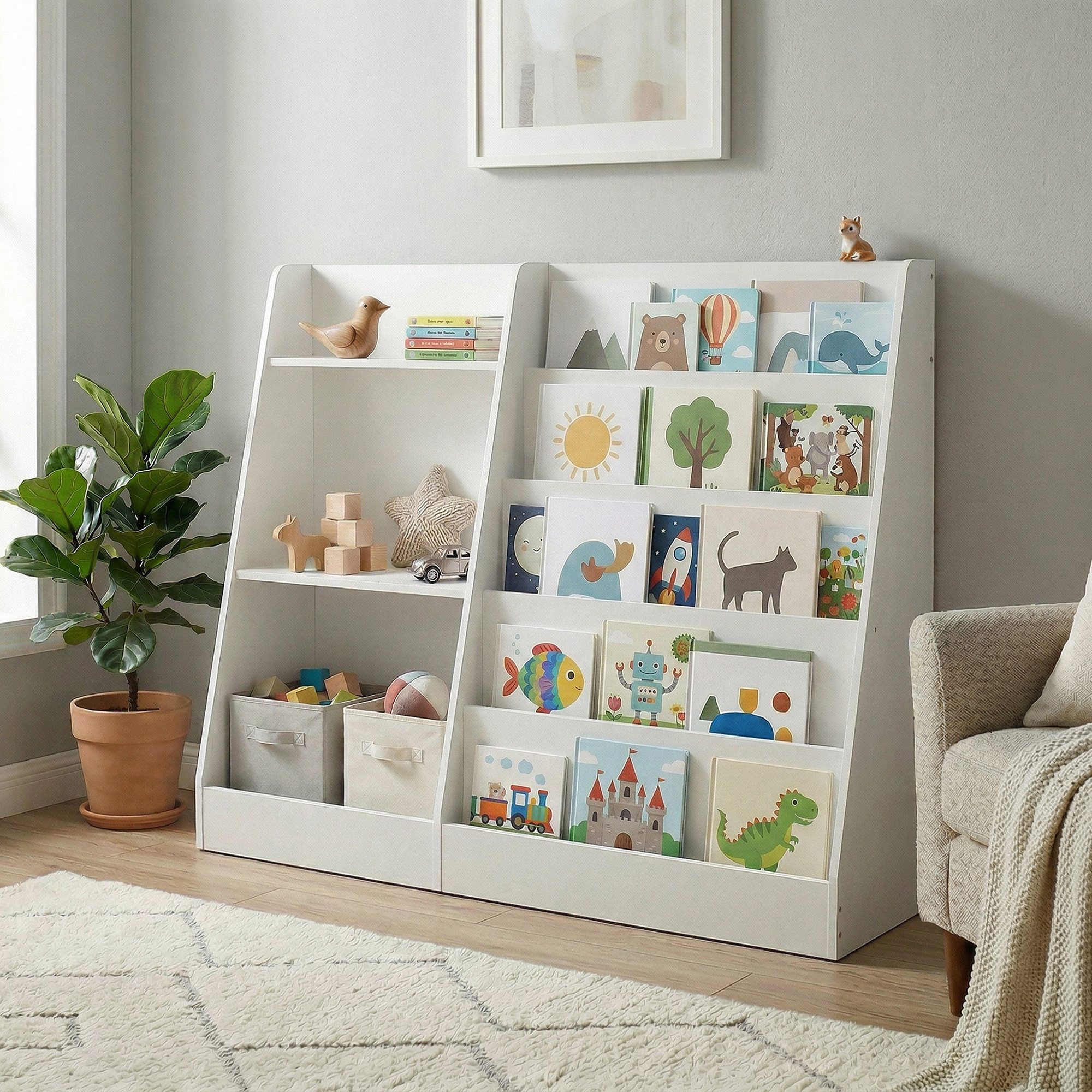 SONGMICS Spielzeugtruhe Bücherregal Kinder Spielzeugregal mit 5 Ebenen, 30 x 103,6 x 80 cm, Kinderregal, Montessori Regal, Kinderzimmer-Regal