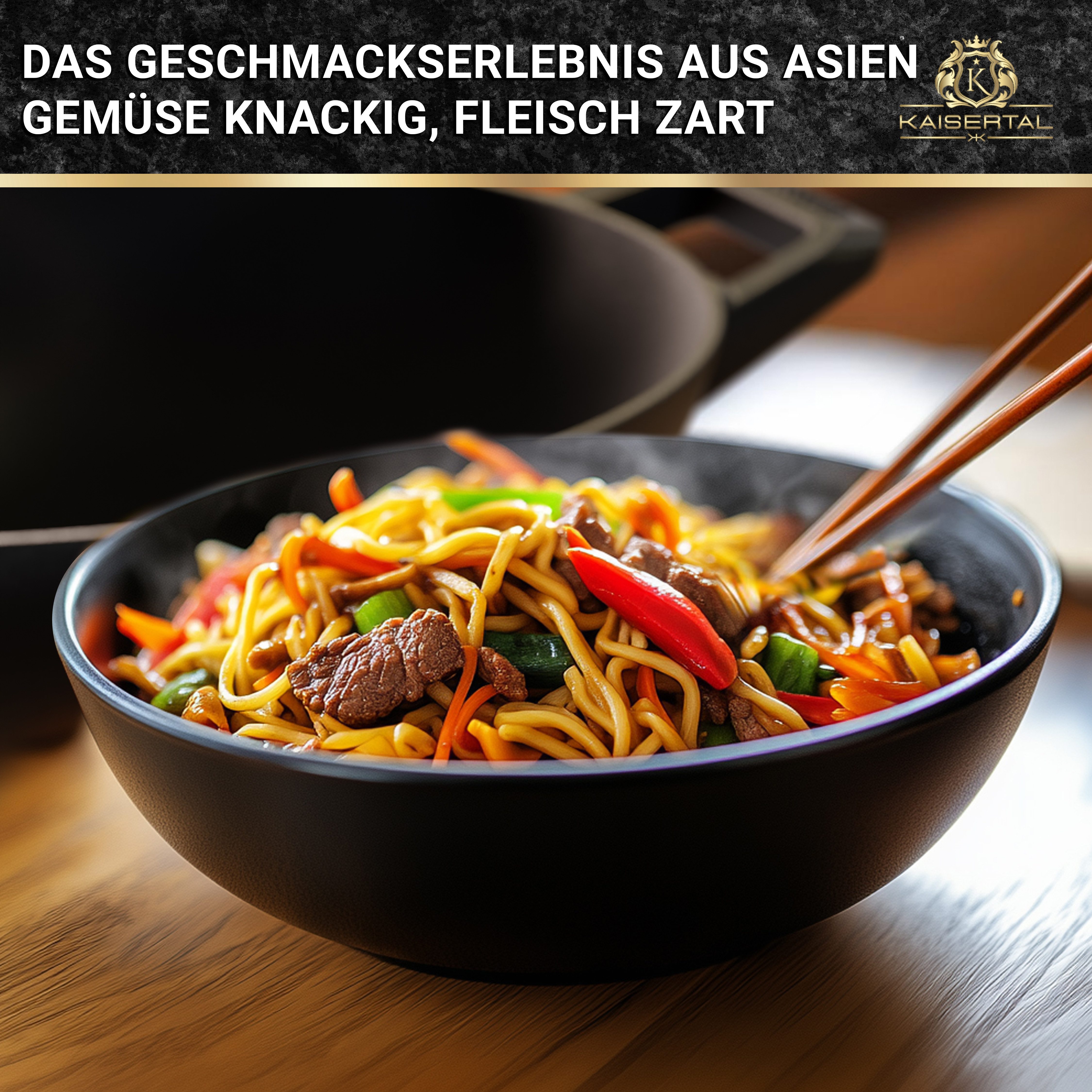 Kaisertal Wok Wok KAISERTAL 32cm Gusseisen Wok Induktion - Wokpfanne aus Gusseisen, Gusseisen, Wok Pfanne Induktion & Backofengeeignet - mit / ohne Deckel