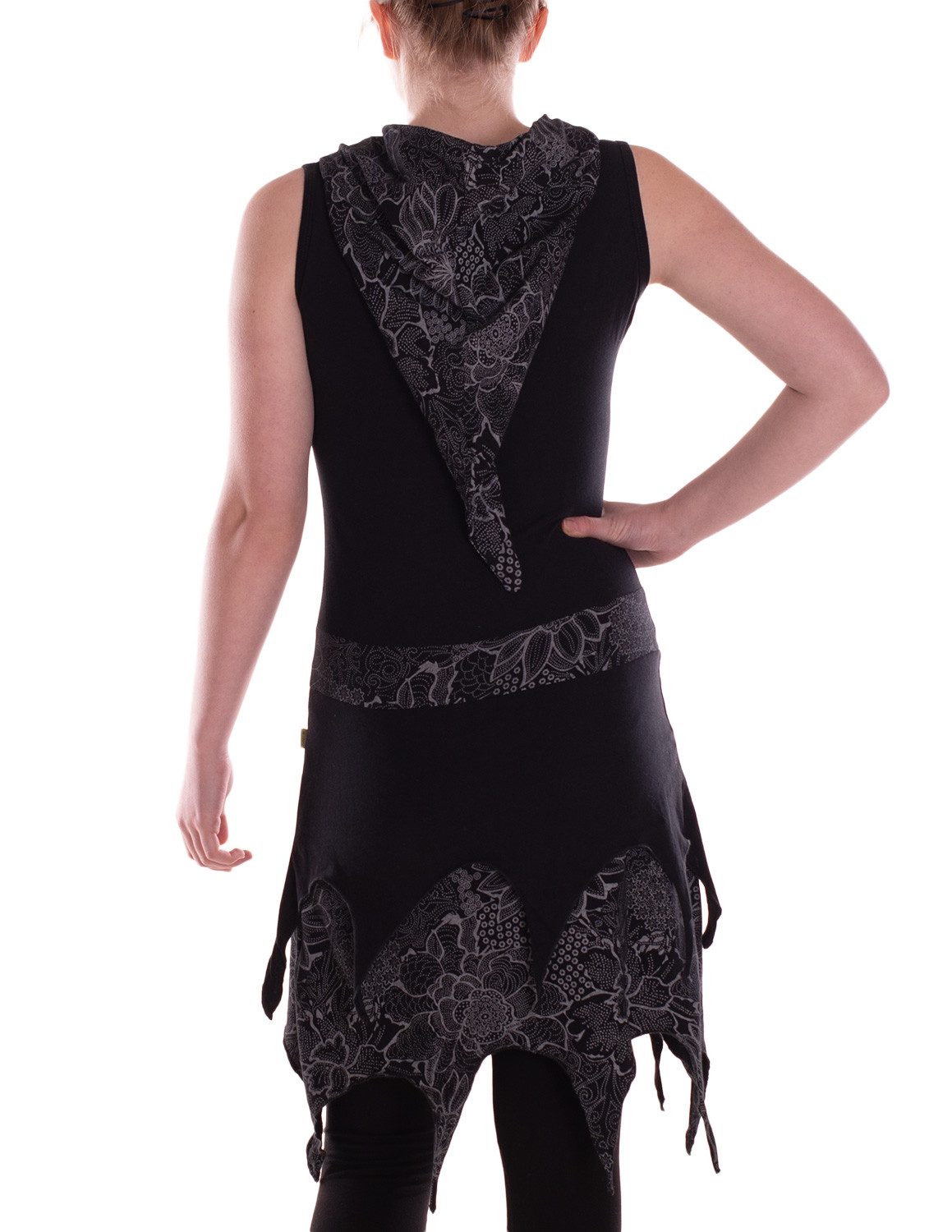 Vishes Sommerkleid Damen Kleid Baumwolle Blumen-Muster Asymmetrisch mit Kapuze Alternative Bekleidung, Ethno, Hippie, Retro Style