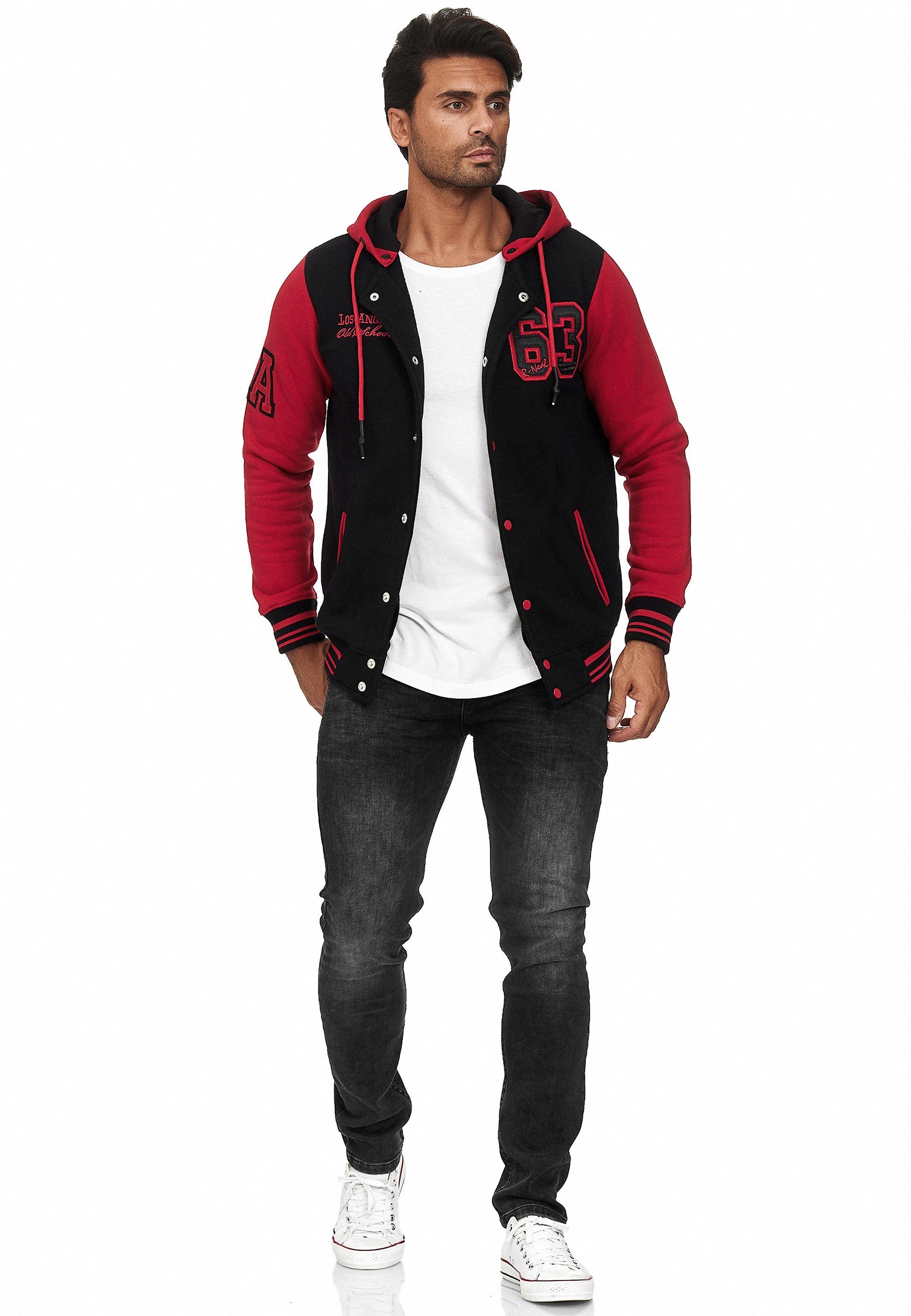 Rusty Neal Sweatjacke mit bequemer Kapuze schwarz-rot | Jacken