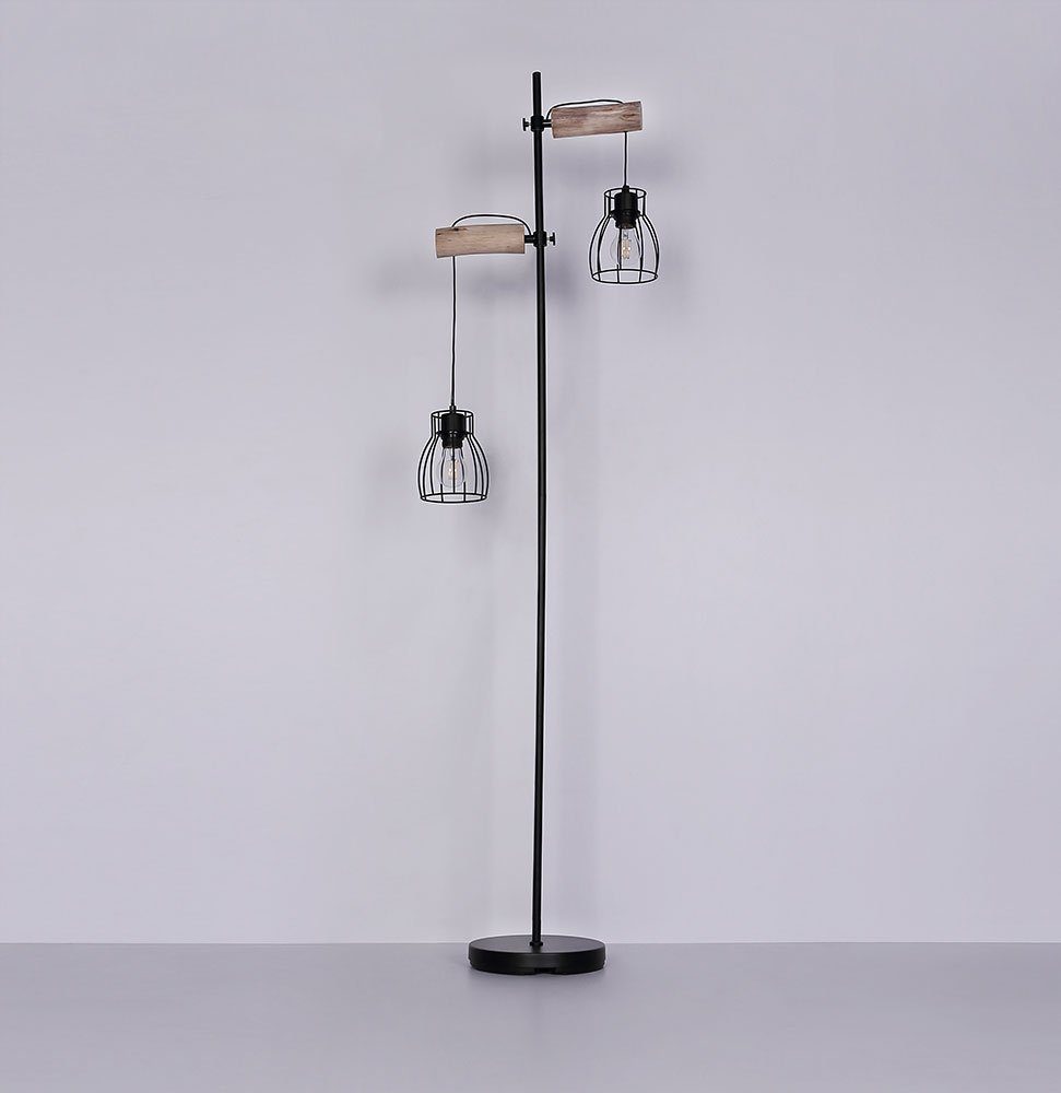 etc-shop Stehlampe, zwei inklusive, Vintage im mit Stehlampe Lampenschirmen aus nicht Leuchtmittel Holz