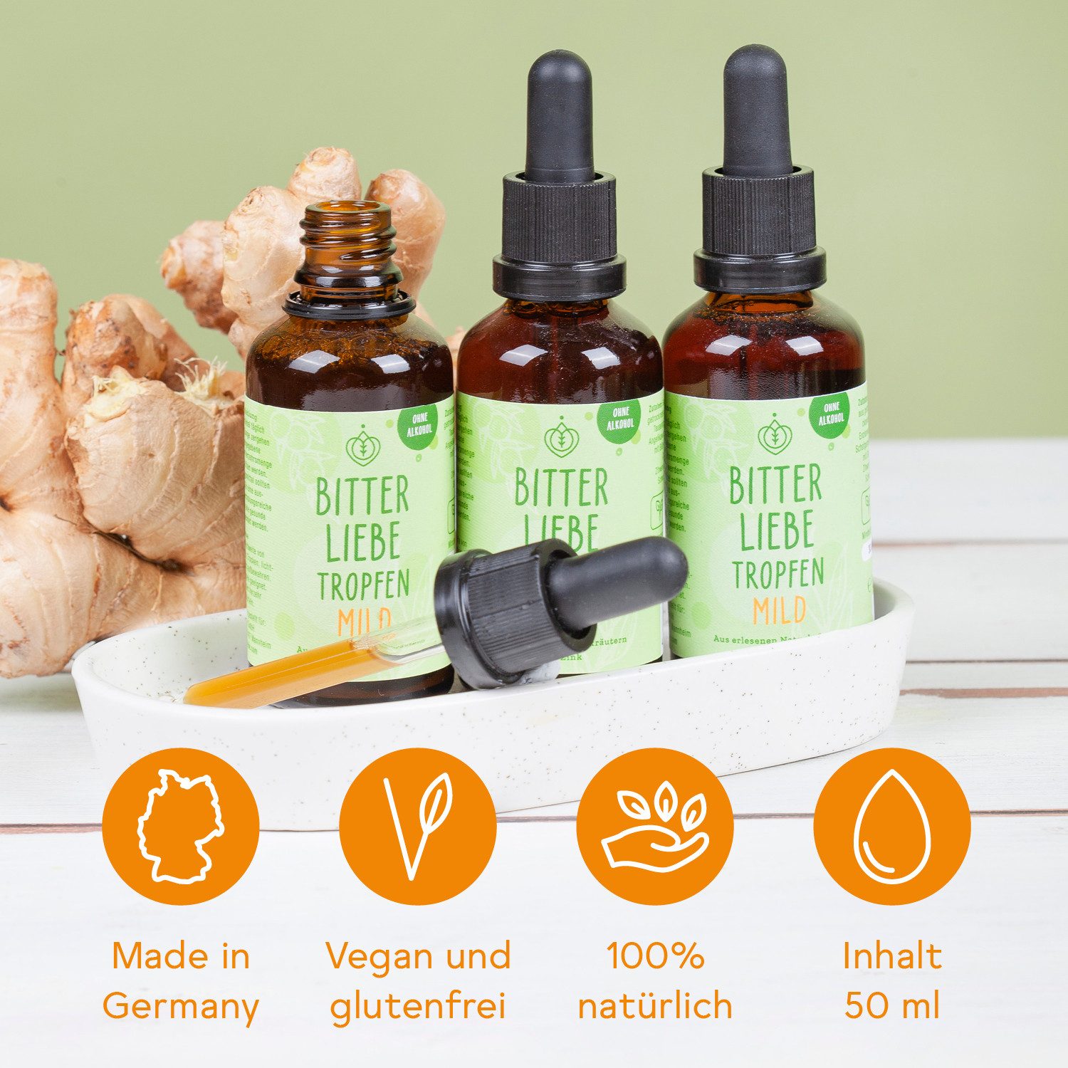 BitterLIebe - Bittertropfen ohne Alkohol - Bitterstoffe aus Bitterkräuter - Tropfen