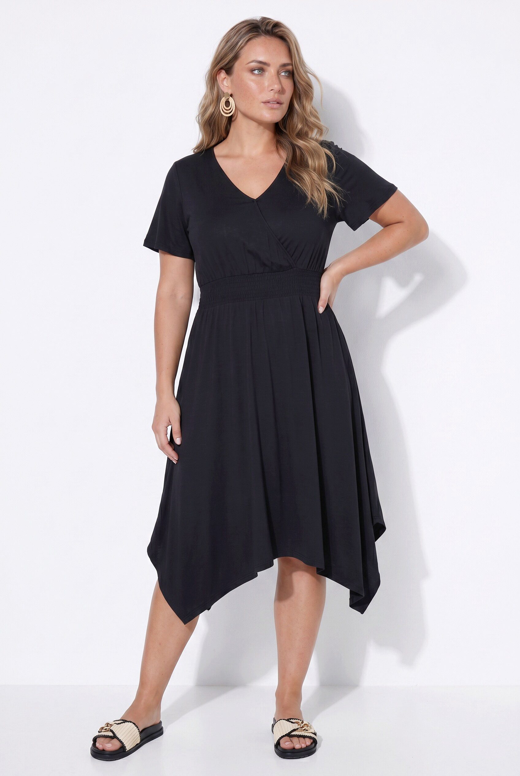 Angel of Style Jerseykleid Midi-Jerseykleid A-Linie Zipfelsaum Flügelärmel