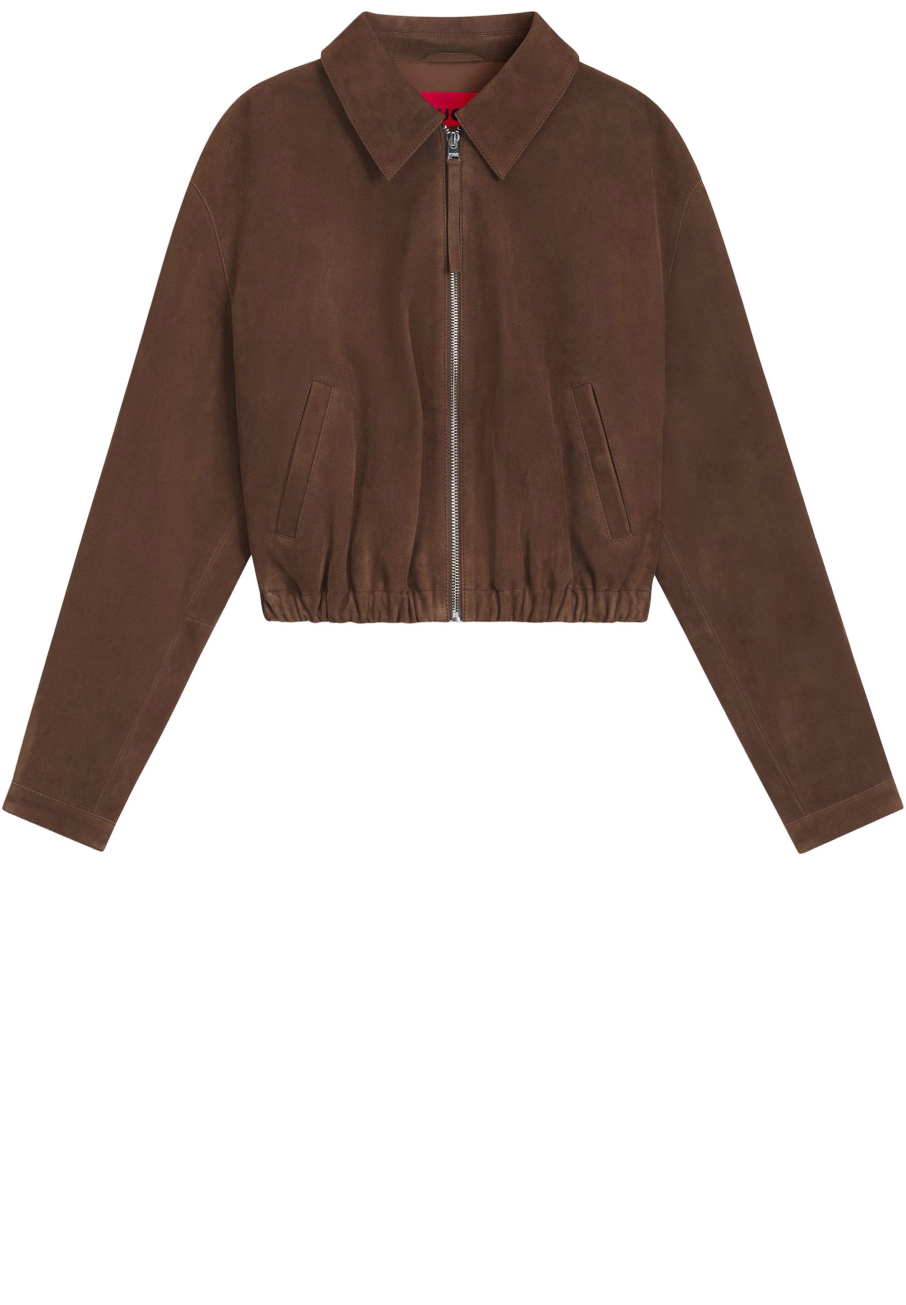 HUGO Lederjacke Liph mit gerafftem Saum (1-St)