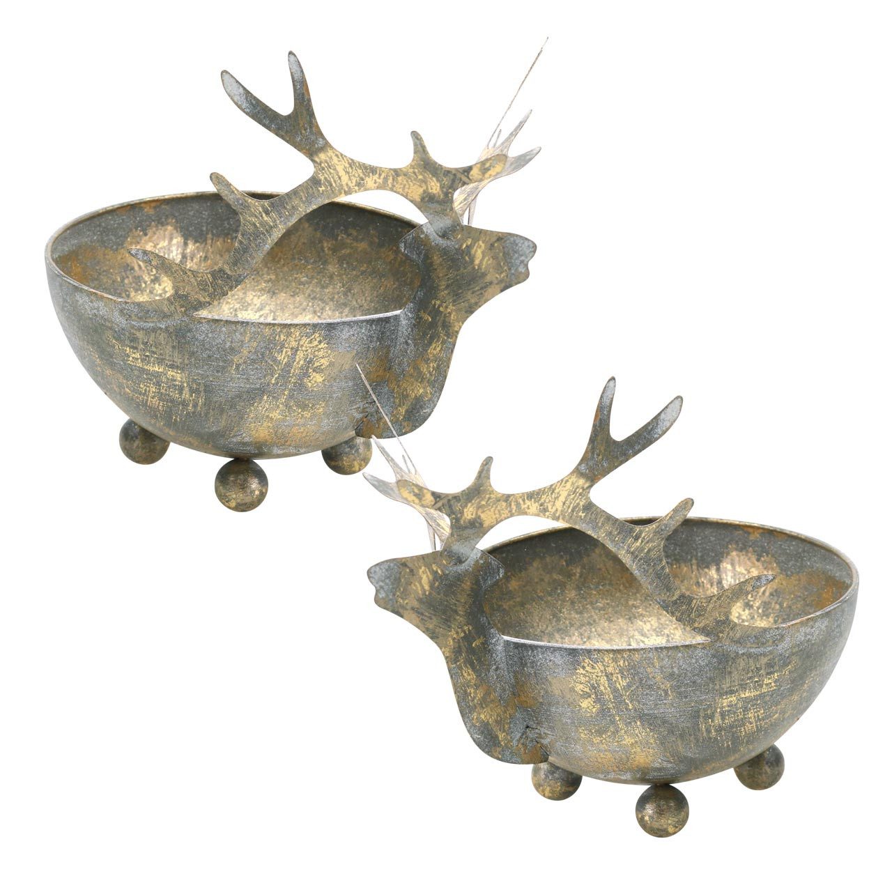 Florists Products Weihnachtsmann Metallschale Rentierkopf Vintage Gold Ø9,5cm 2er Set -, 2 Stück