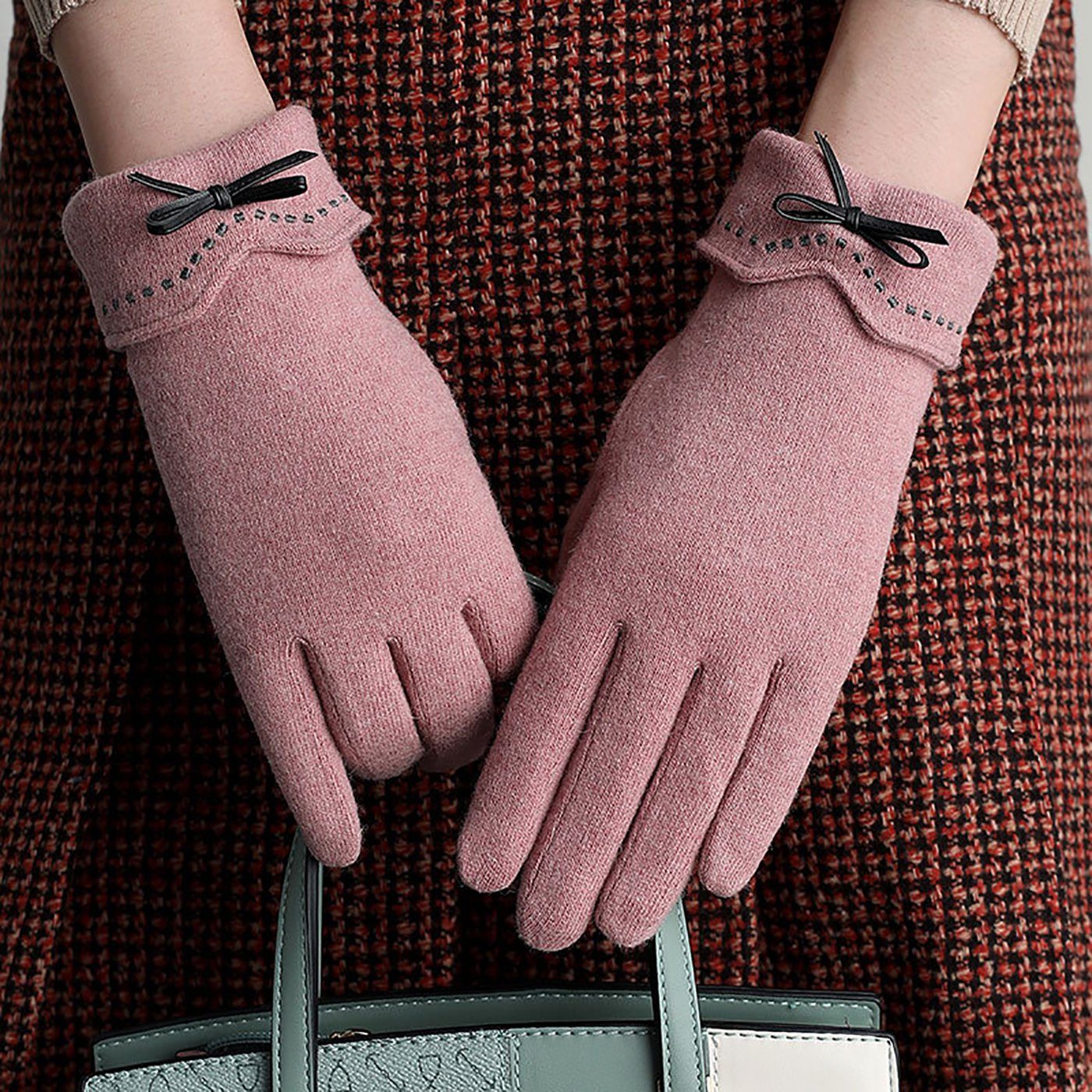 Uana Fleecehandschuhe Winddichte Damenhandschuhe Handschuhe mit Touchscreen, warme Rosa