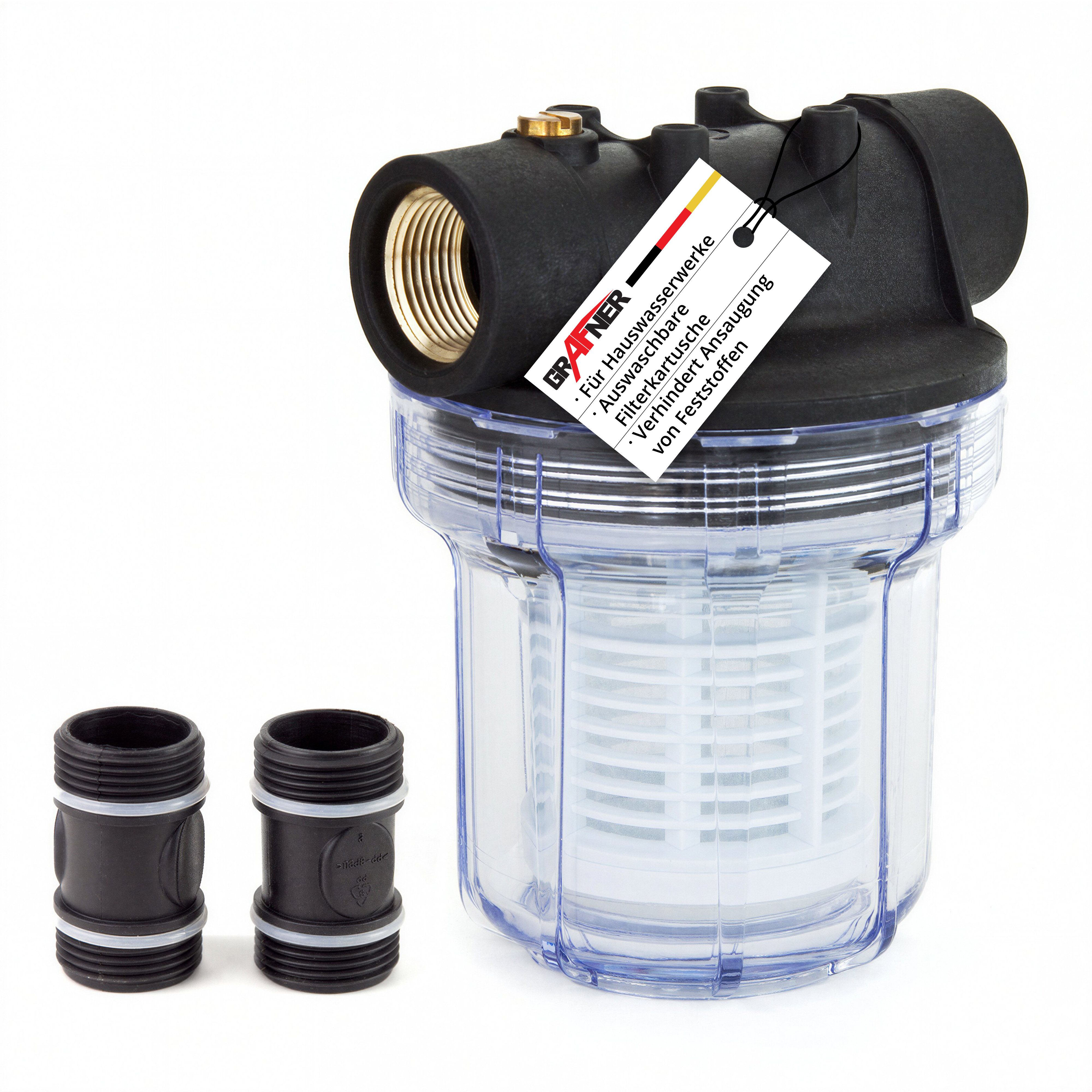 Grafner Wasserfilter Filter für Hauswasserwerk und Gartenpumpe kurz, mit Filter