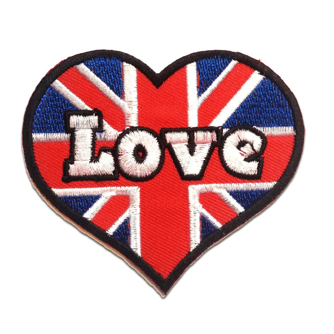 Catch the Patch Aufnäher Bügelbild, Aufbügler, Applikationen, Patches, Flicken, zum aufbügeln, Polyester, Herz I Love UK ENGLAND - Größe: 8 x 7.5 cm