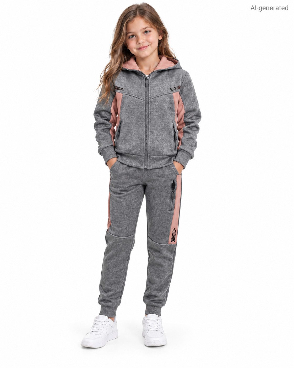 Girls Fashion Sweatanzug Mädchen Trainingsanzug 2-teilig MF293e (Set, Kapuzenjacke und Jogginghose)