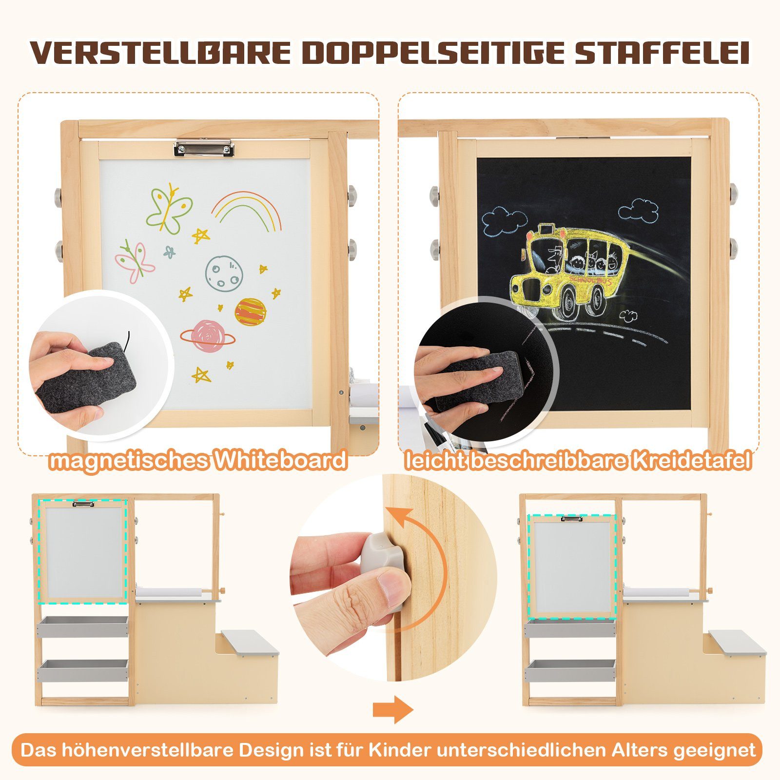 COSTWAY Standtafel 6 in 1 Kinder Staffelei Set, mit Bank günstig online kaufen