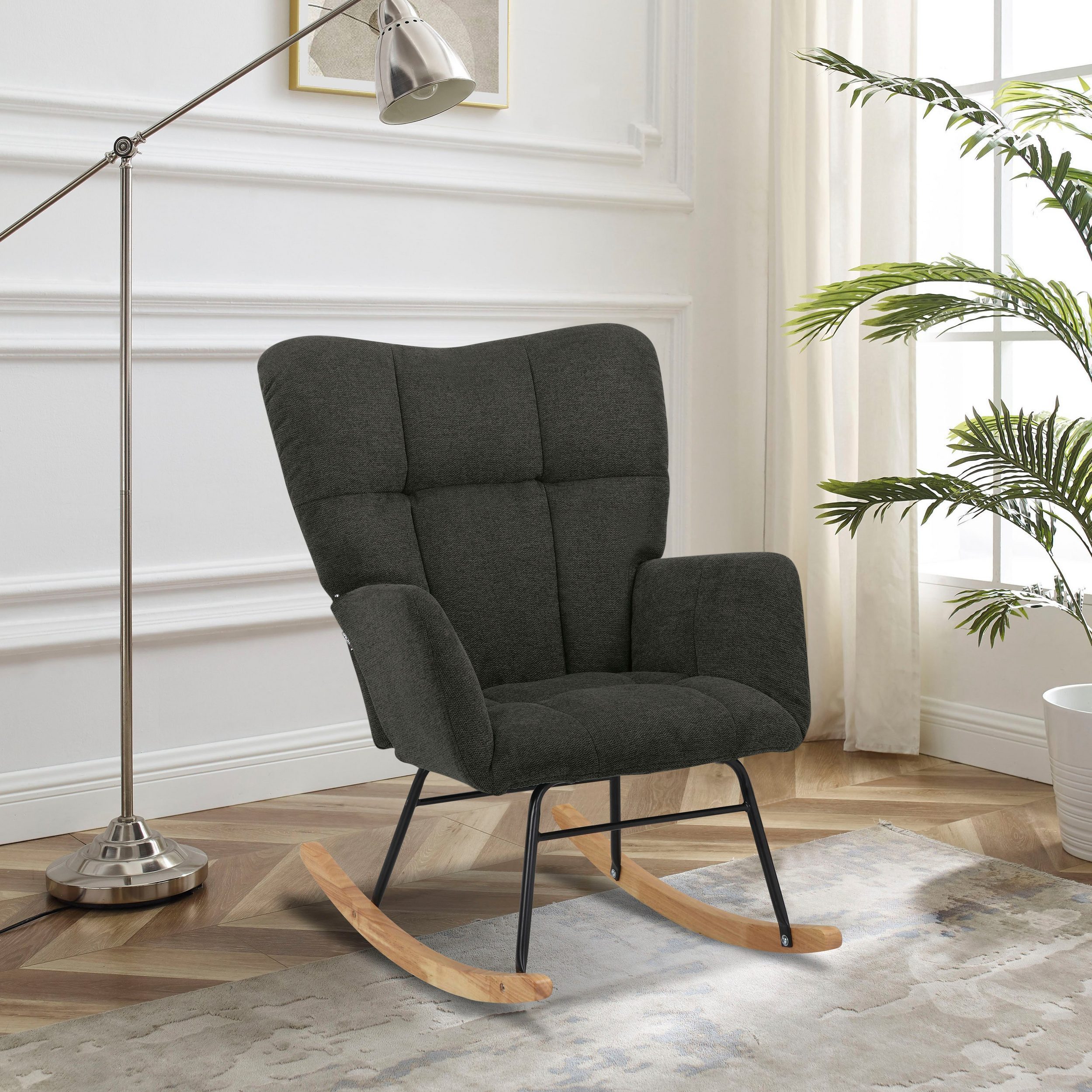 loft24 Schaukelstuhl Olaf - Schaukelsessel Relaxsessel Lesessel Sessel Fernsehsessel (1 St), hohe Rückenlehne, Kufengestell, mit Armlehne, Sitzhöhe 48 cm