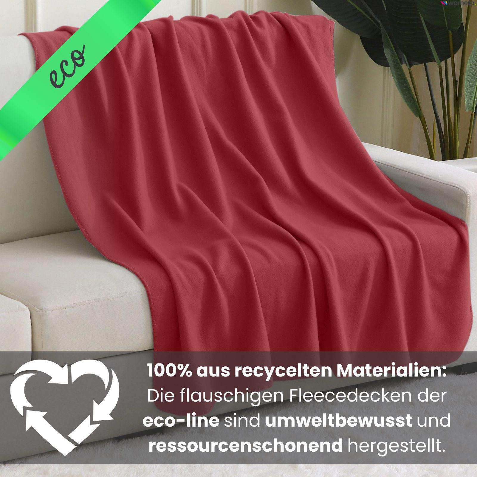 Wohndecke eco-line Fleecedecke ca. 130x160, wometo, OEKO-TEX®, 100% recyceltes Material, Antipilling