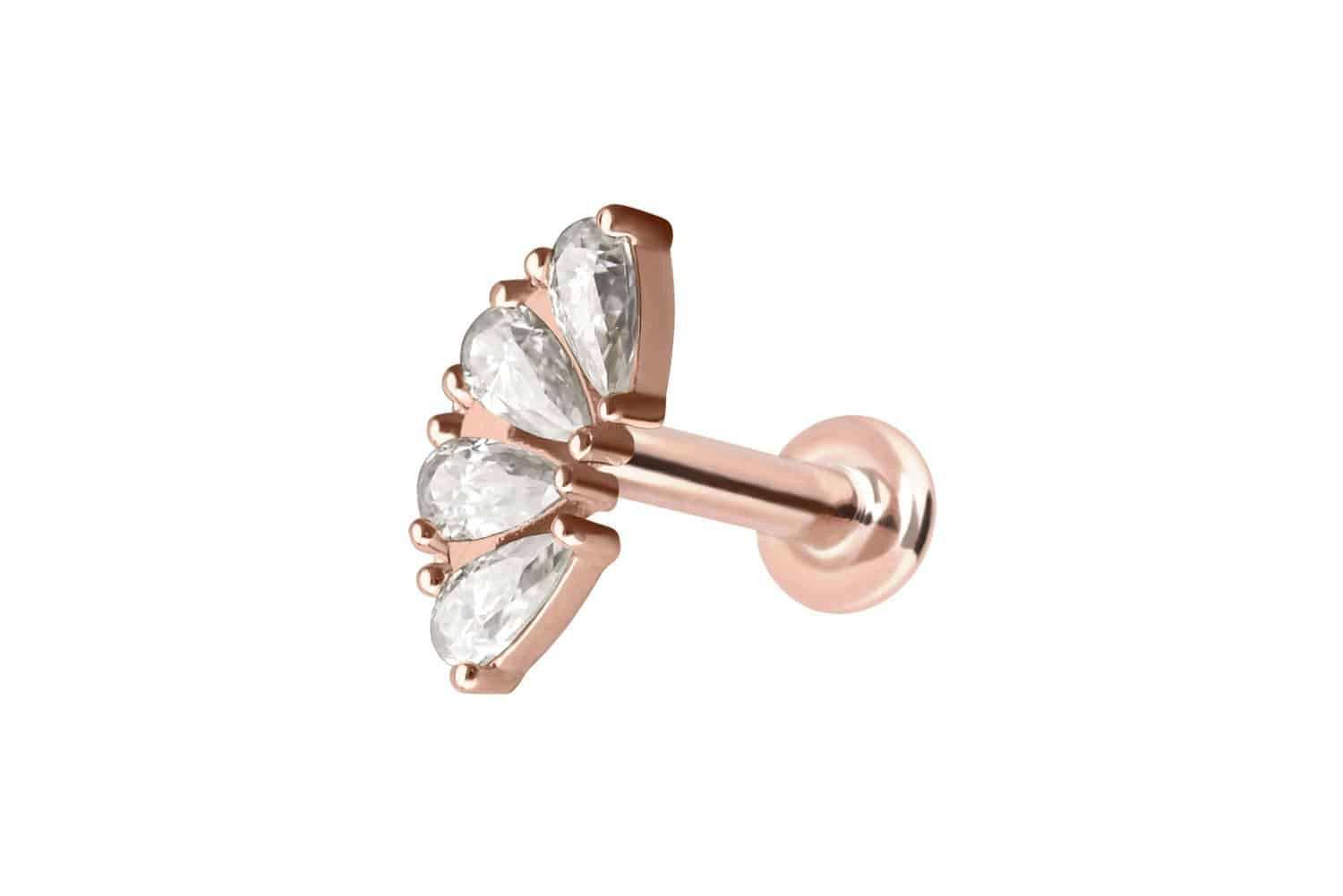 Piercing-Set 14 Karat Gold Labret mit Innengewinde MOISSANIT-BOGEN