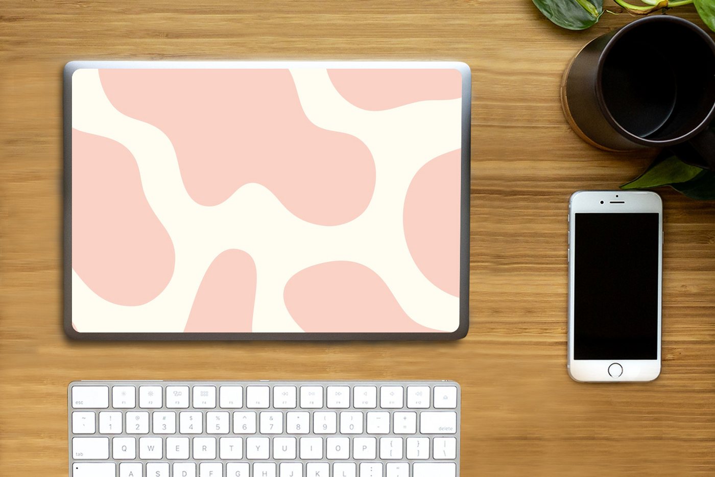 Thumbnail - MuchoWow Laptop-Aufkleber Flecken - Weiß - Rosa - Muster - Minimalistisch, (1tlg), Laptop Folien Cover, Aufkleber, Stick...
