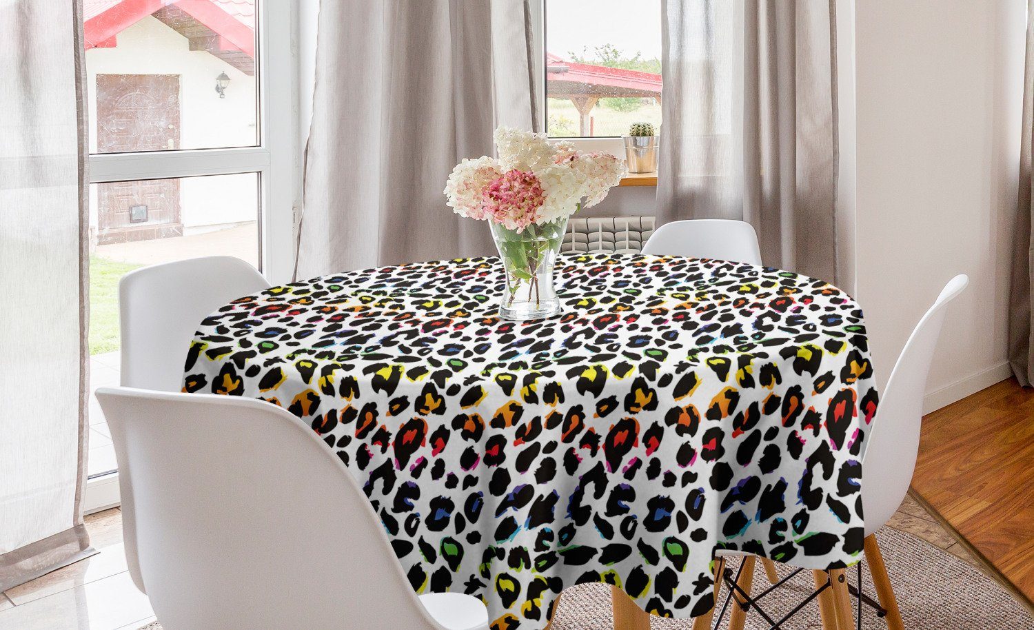 Abakuhaus Tischdecke Kreis Tischdecke Abdeckung Dekoration, für Küche Säugetier Esszimmer Leopard-Druck Bunte