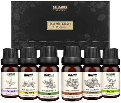 BRUBAKER Duftöl 6er-Set Ätherische Öle Aromatherapieöle 6 x 10 ml Naturrein (Duftöl für Diffusor Luftbefeuchter, Patchouli Salbei Ylang-Ylang Kardamon Argan Teebaum), Ätherische Öle Aromatherapie Geschenkset