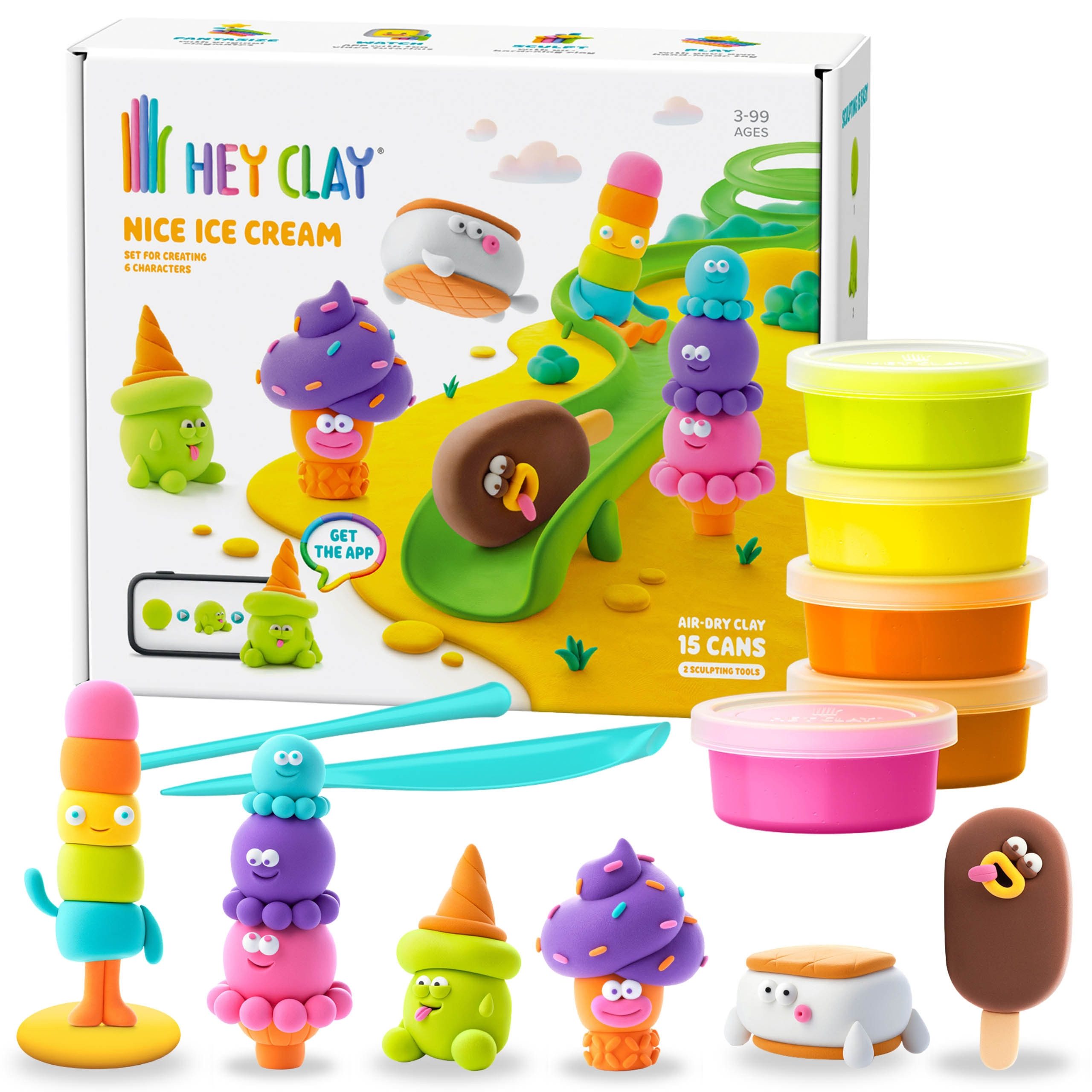 Hey Clay Modelliermasse Hey Clay Eiscreme Modelliermasse Knete Set mit Zubehör 15 Farben
