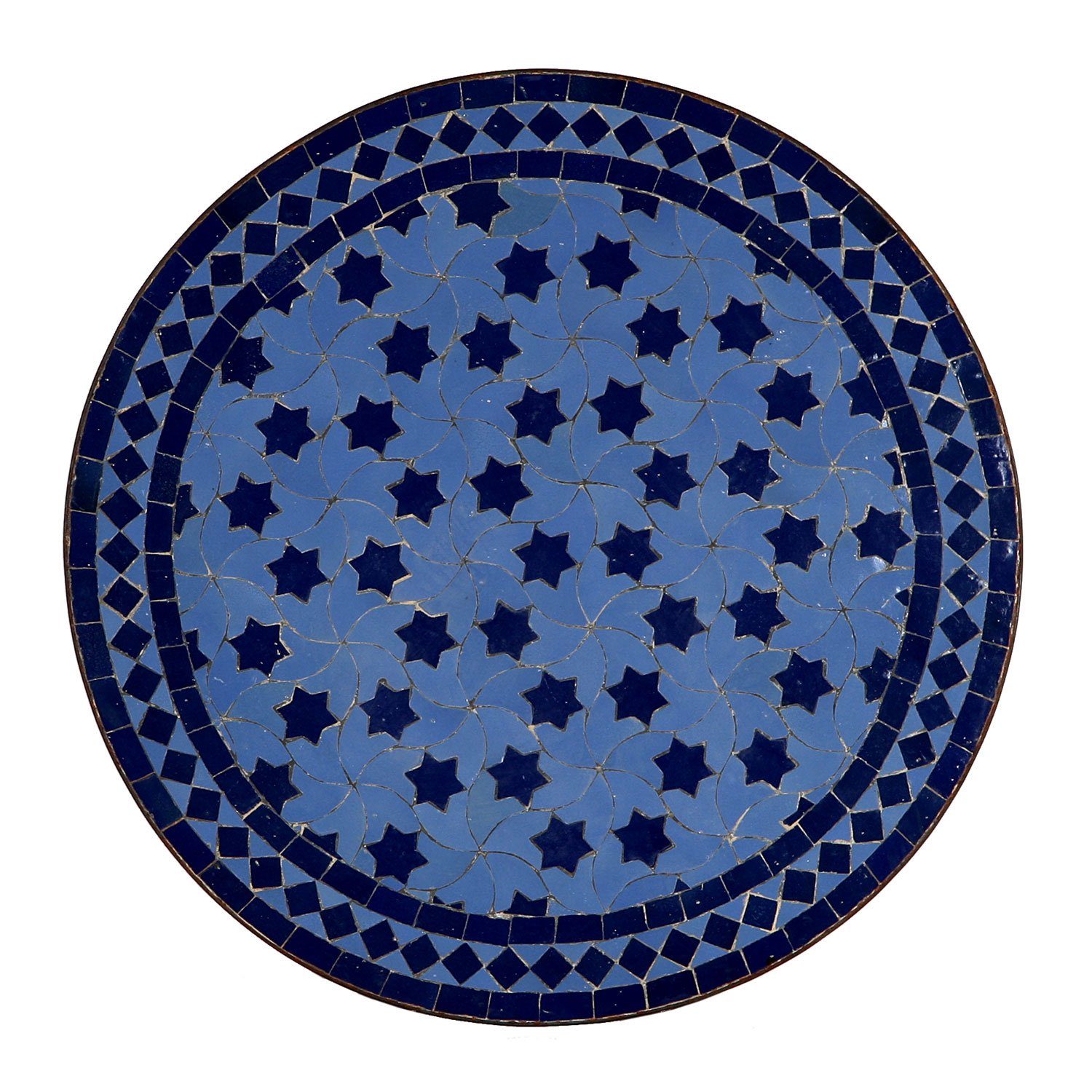 Casa Moro Beistelltisch Mediterraner Mosaiktisch Ø 60 cm rund Marine-blau glasiert, (Dekorativer Bistrotisch, mit Gestell H 73 cm), Kunsthandwerk aus Marokko, Mosaik Gartentisch Beistelltisch MT2038