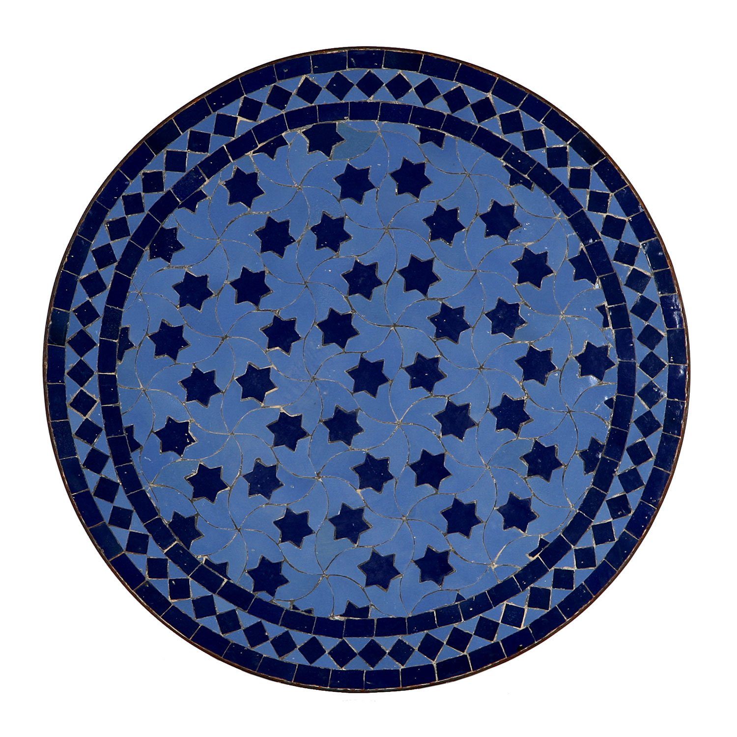 Casa Moro Beistelltisch Mediterraner Mosaiktisch Ø 60 cm rund Marine-blau glasiert, (Dekorativer Bistrotisch, mit Gestell H 73 cm), Kunsthandwerk aus Marokko, Mosaik Gartentisch Beistelltisch MT2038
