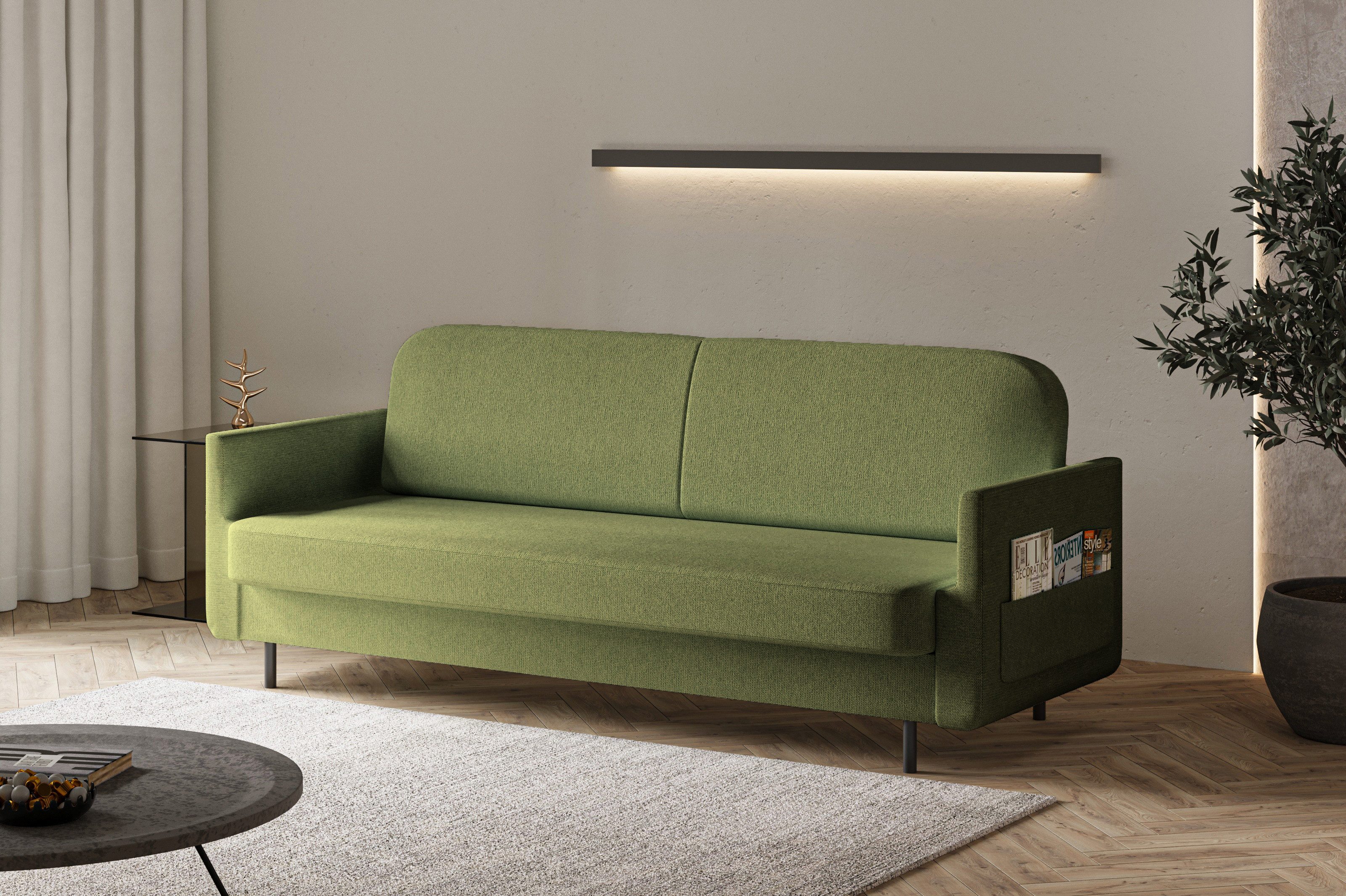 MOEBLO Schlafsofa POUCH, – Sofa Couch für Wohnzimmer elegantes Polstersofa 3-Sitzer-Sofa mit Bettfunktion, Wohnzimmermöbel und Schlaffunktion, (BxHxT): 221x87x84 cm