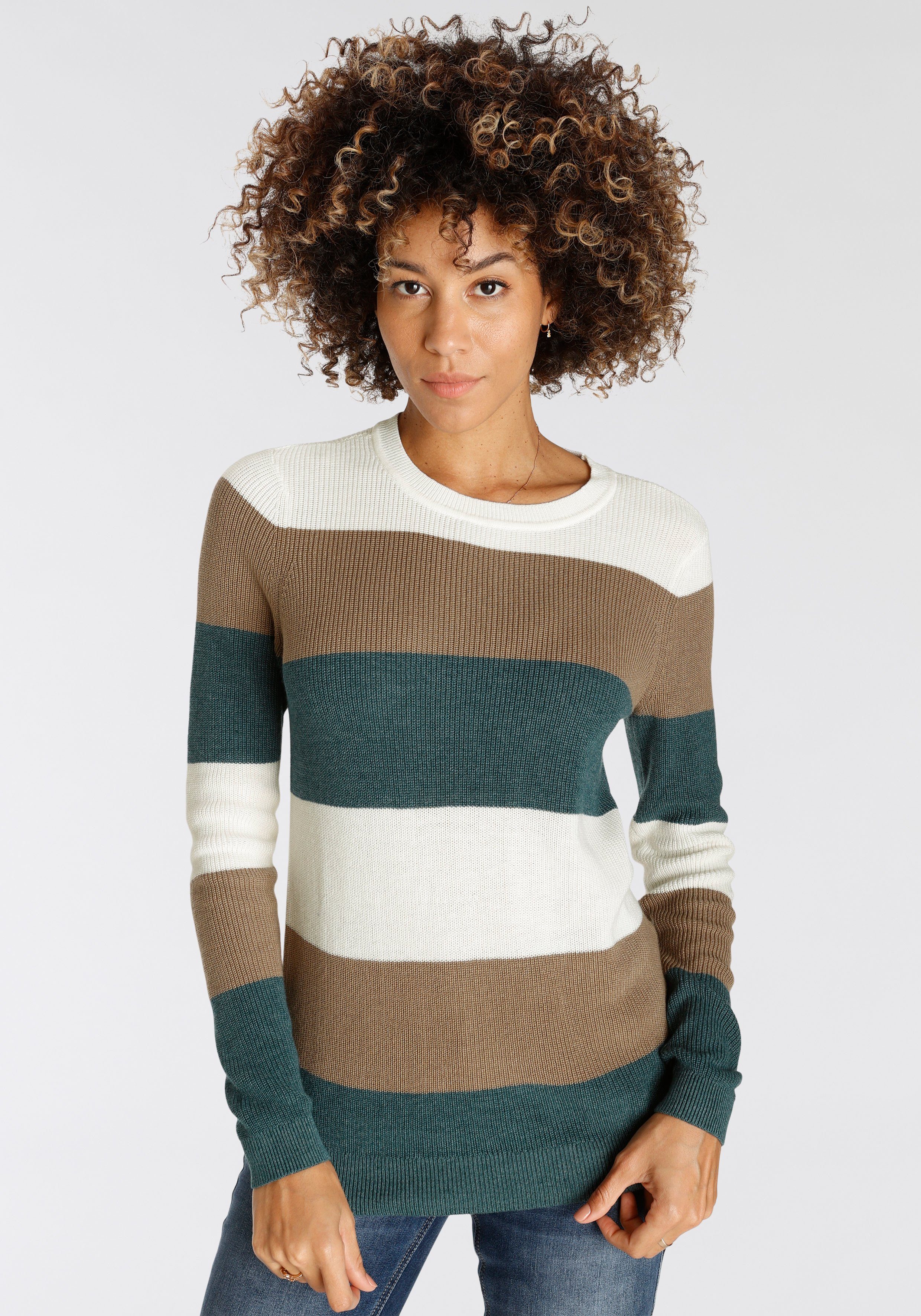 H.I.S Strickpullover in modischem Streifenmuster beige-gestreift