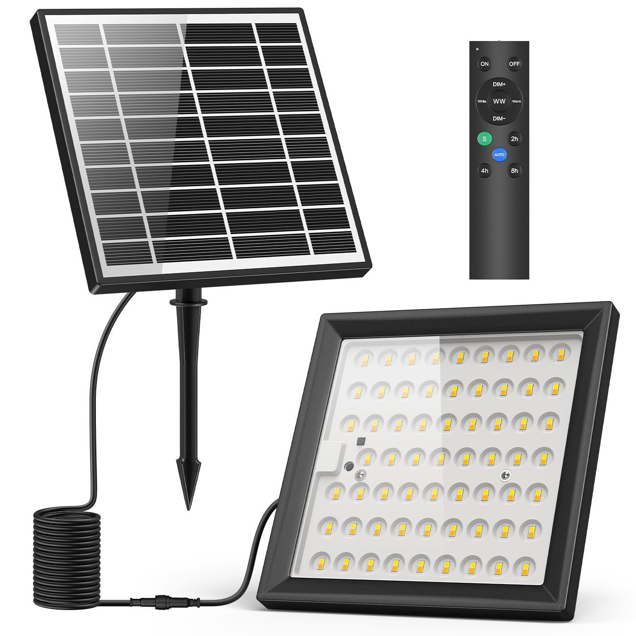 Mustwin LED Solarleuchte Solarleuchte LED Solarlampe Fluter für Außen Garten 3-Kopf / 4-Kopf, LED fest integriert, Kaltweiß, 112 LEDs Außen Wandleuchte, mit Bewegungsmelder, 3 Modi Geteilte Solarleuchten (kein Bewegungssensor)