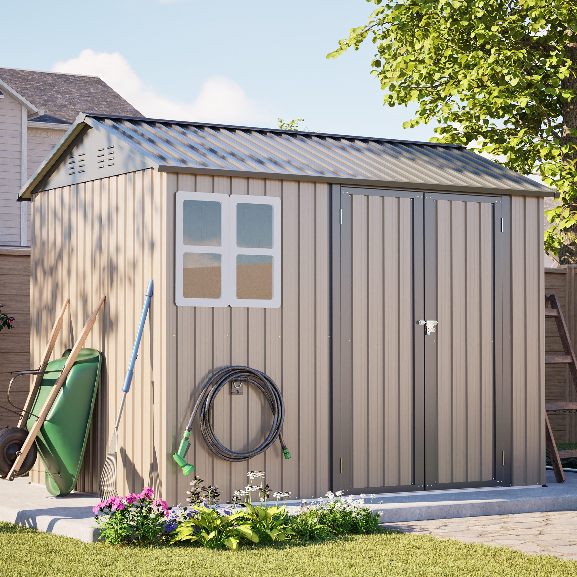 GIHAUVIA Gartenhaus Gartenhaus Metall Gerätehaus mit Pultdach, Geräteschrank für Garten.