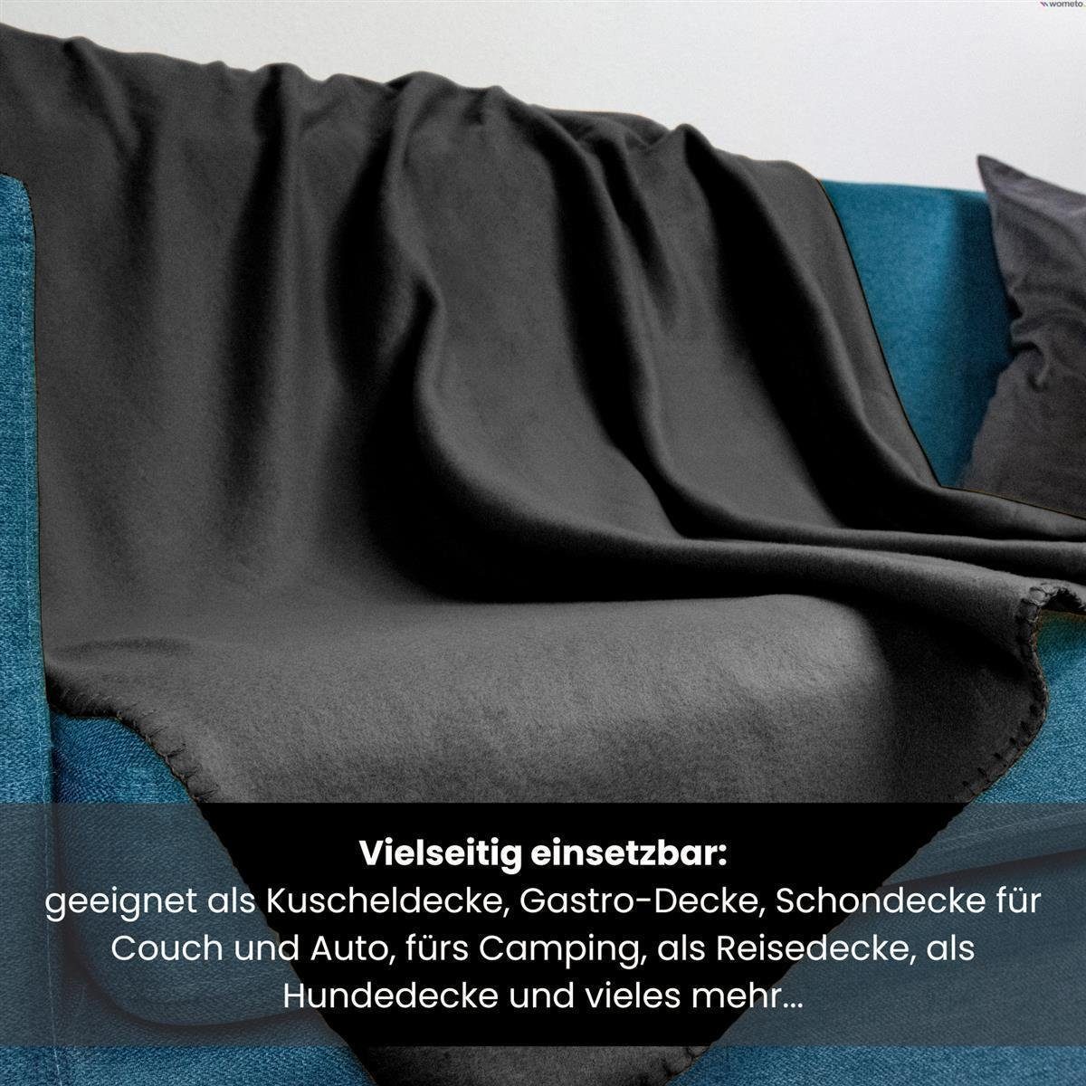 mit schwarz Polar-Fleece, Anti-Pilling & (3er Wohndecke wometo, Set Fleecedecken) Kettel-Einfassung