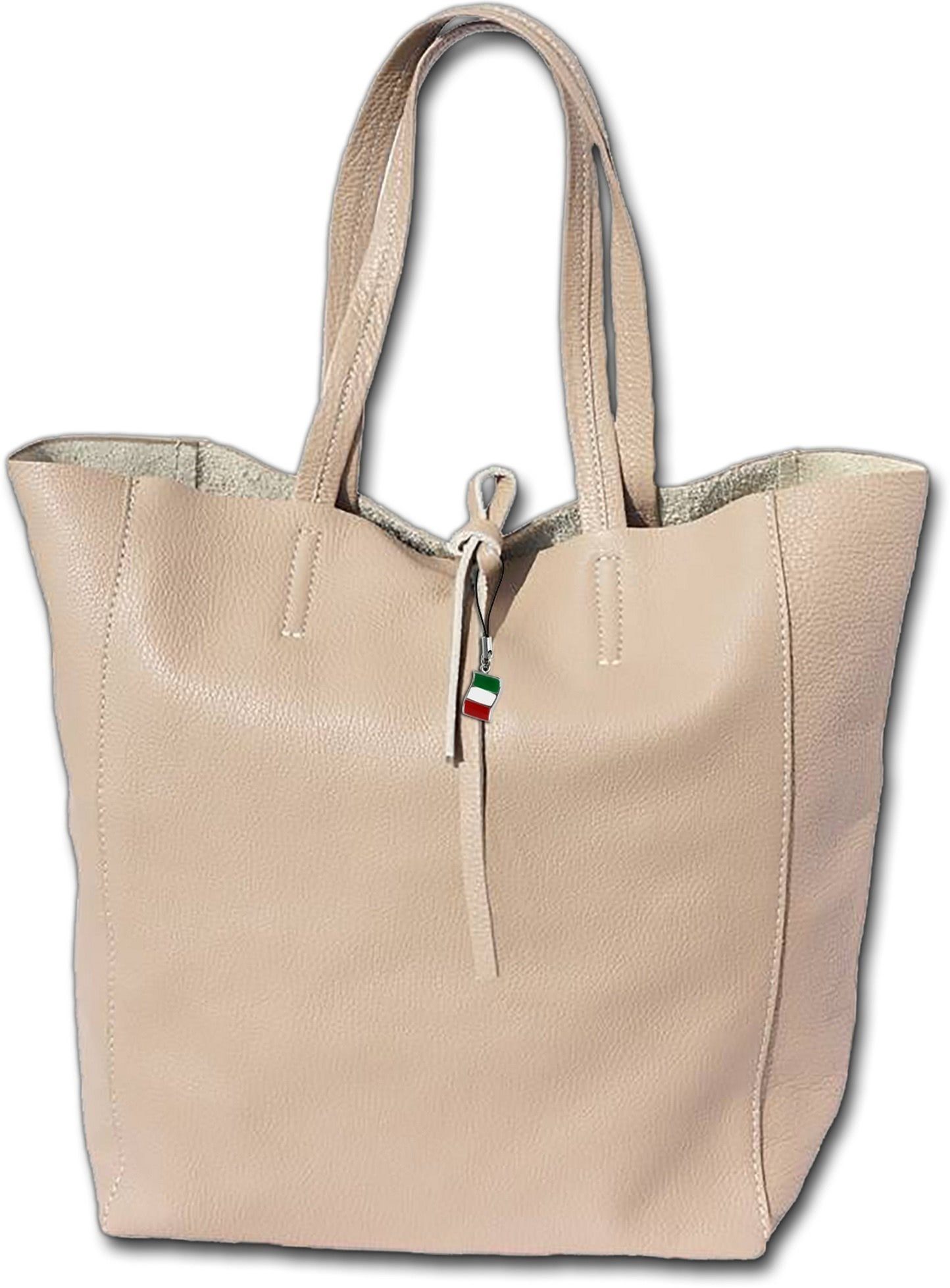 FLORENCE Shopper Florence Echtleder Schultertasche beige (Schultertasche, Shopper), Damen Tasche Echtleder, Rindsleder braun, beige, Made-In Italy
