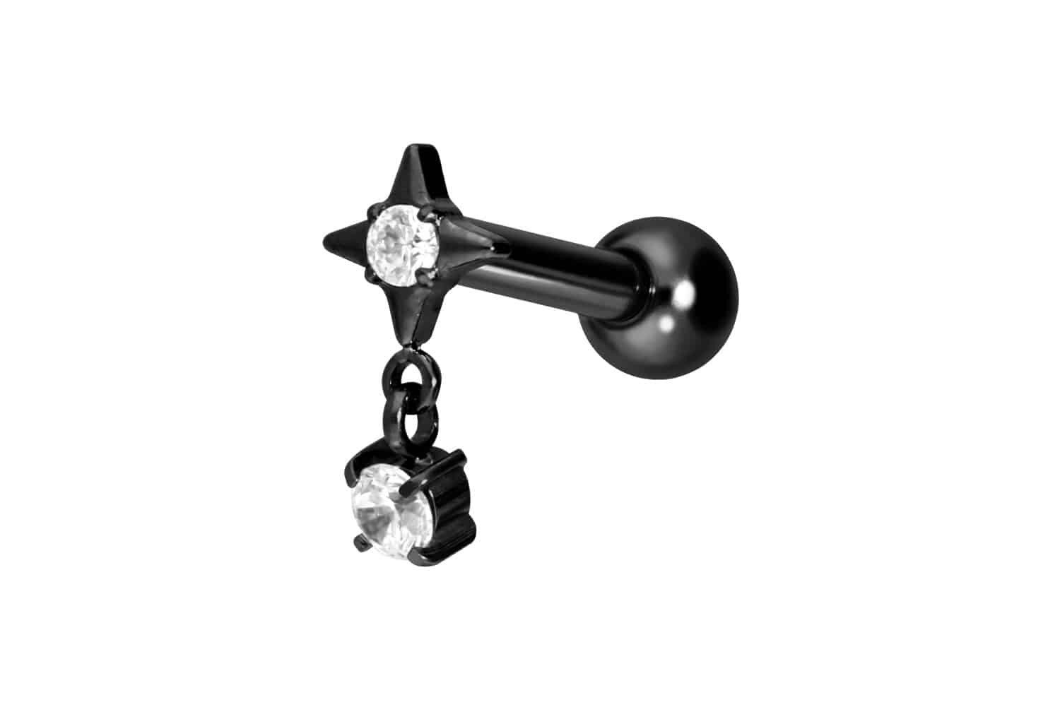 Piercing-Set Titan Ohrpiercing mit Innengewinde STERN + KRISTALL