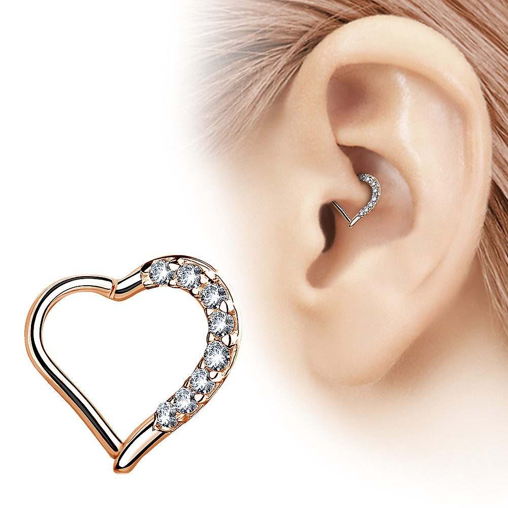 Taffstyle Augenbrauenpiercing Ohrpiercing Herz Helix Tragus Piercing Ring mit Kristalle Clicker (Herz-Piercing mit Kristallen und Scharnier – links oder rechts tragbar), Herz Kristall GLitzer Septum Nase Lippe Knorpel Piercing
