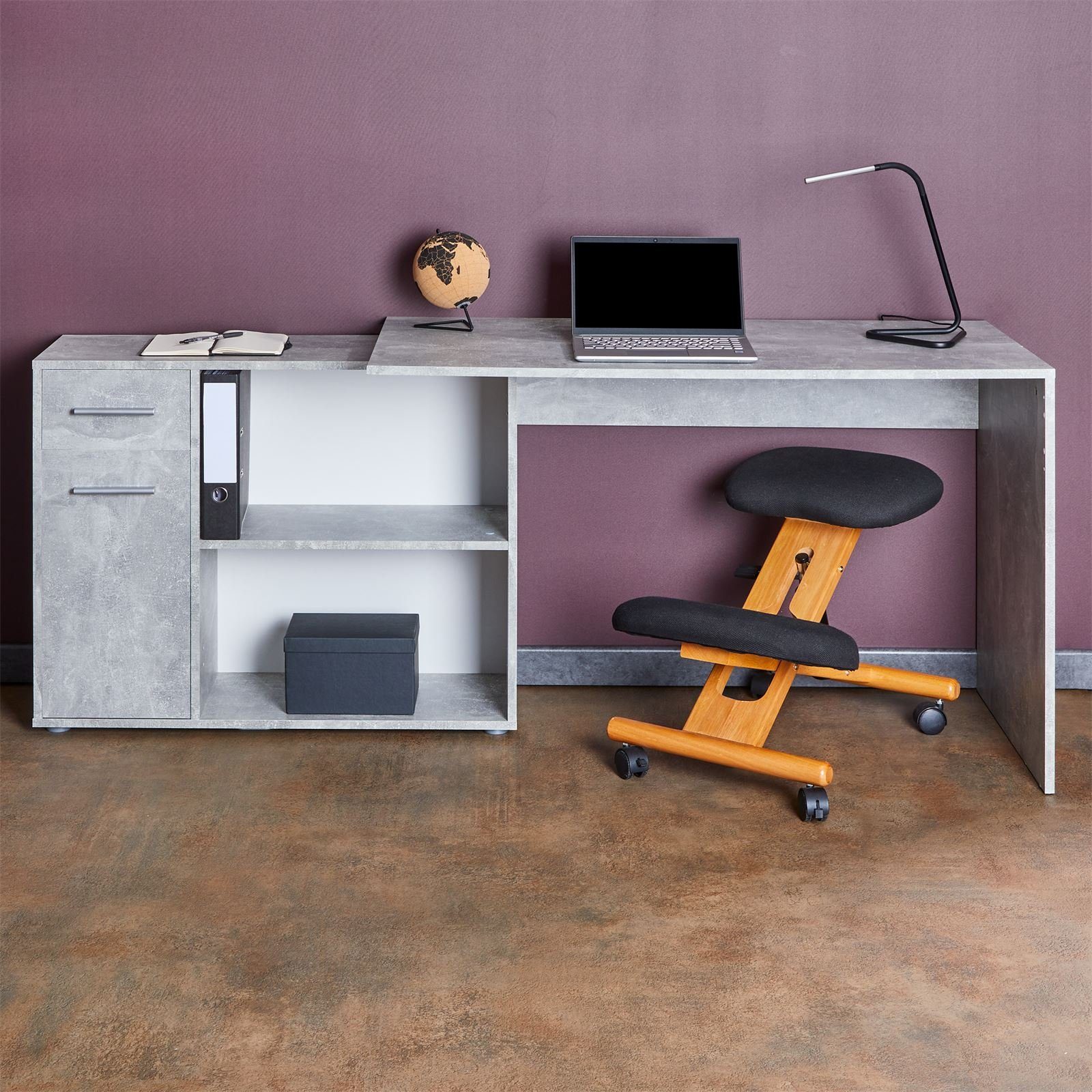 IDIMEX Eckschreibtisch ISOTTA, Winkel Regal mit Bürotisch Schreibtisch Computertisch Eckschreibtisch Betonoptik