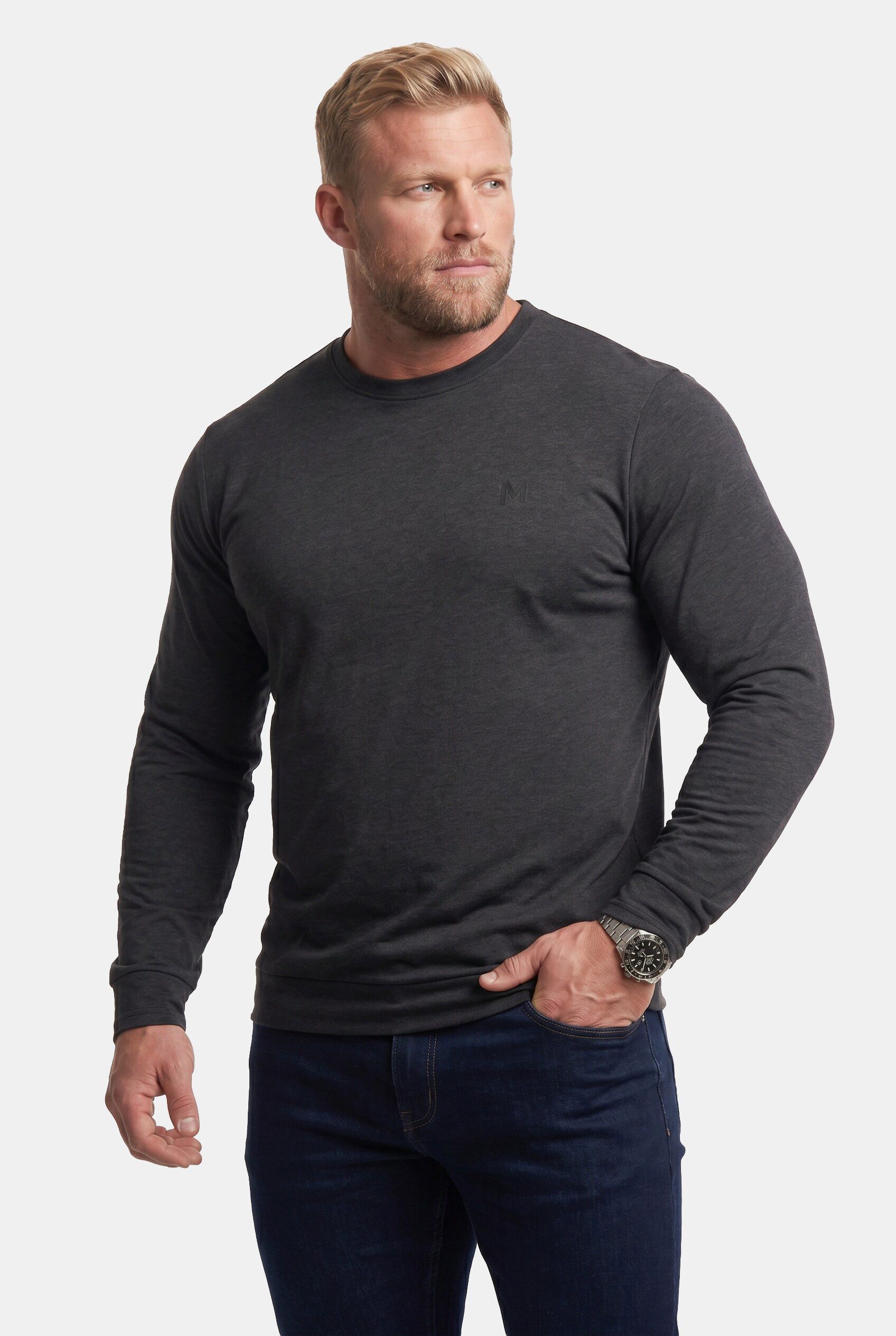 Men Plus T-Shirt Langarmshirt Bauchfit Spezialschnitt Basic