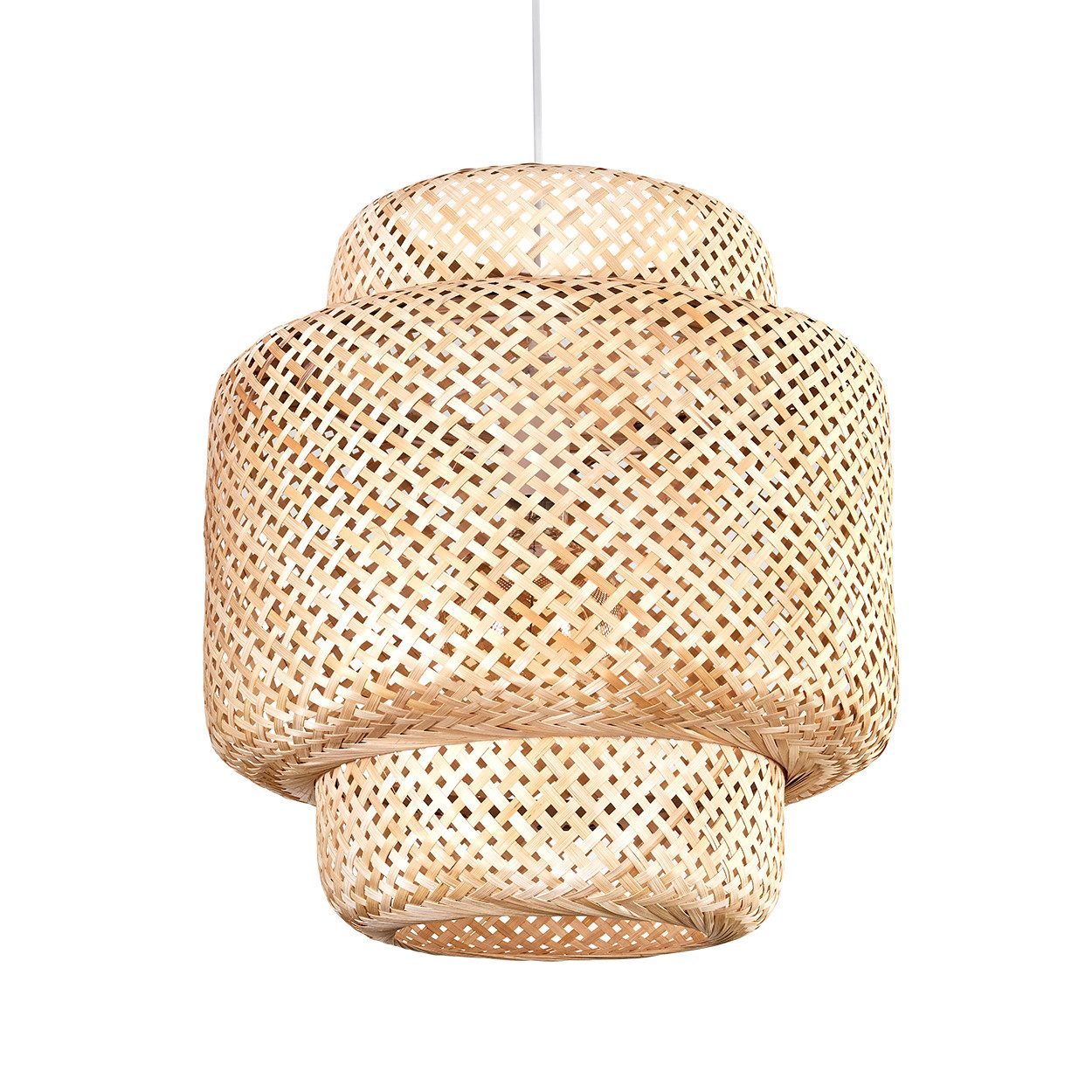 hofstein Hängeleuchte Hängelampe aus Metall/Bambus in Weiß/Natur im Boho-De günstig online kaufen