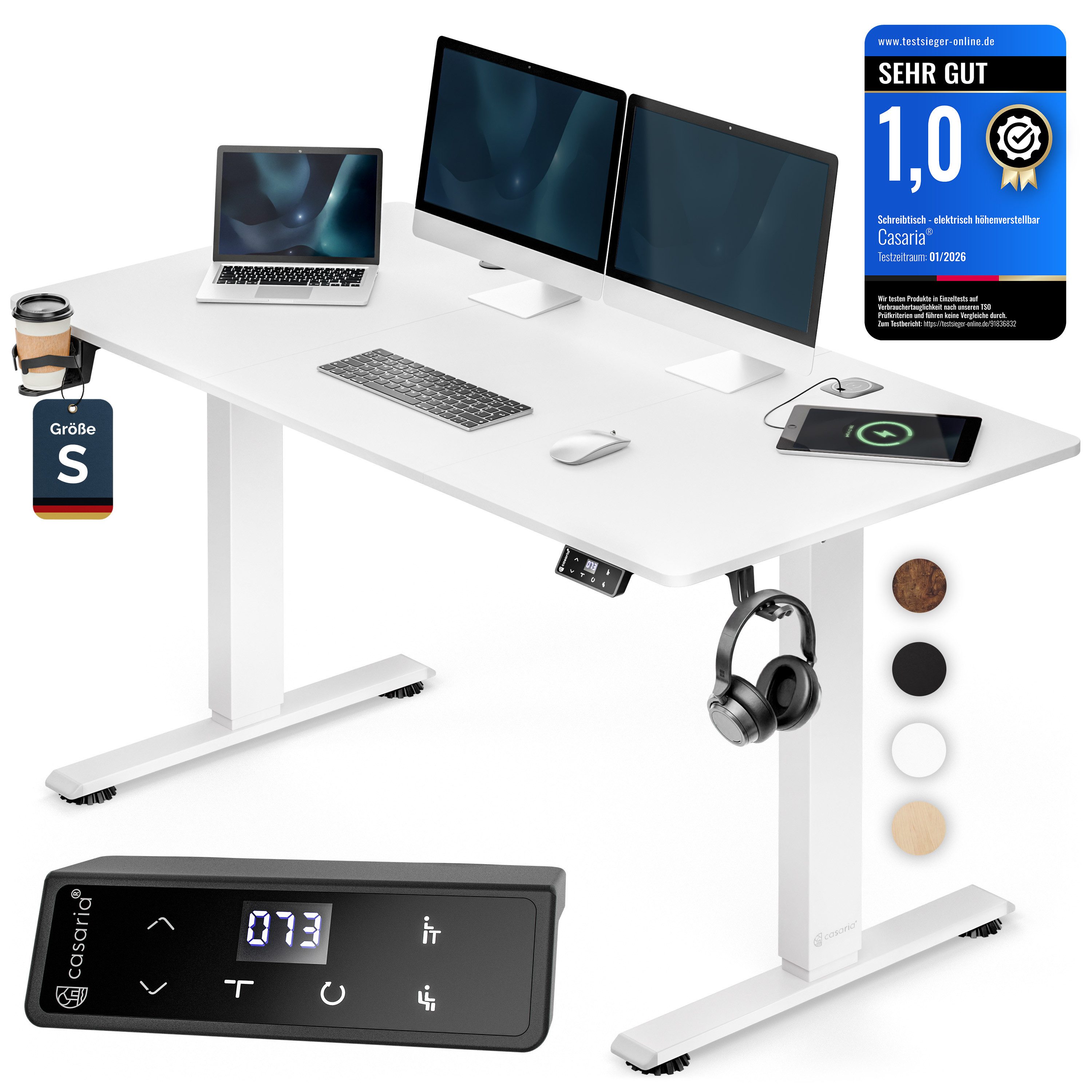 Casaria Schreibtisch Elektrisch höhenverstellbar Memory-Funktion Sitz-/Steherinnerung, Höhenverstellbar elektrisch mit Wireless Charger 120 / 140 / 160 cm