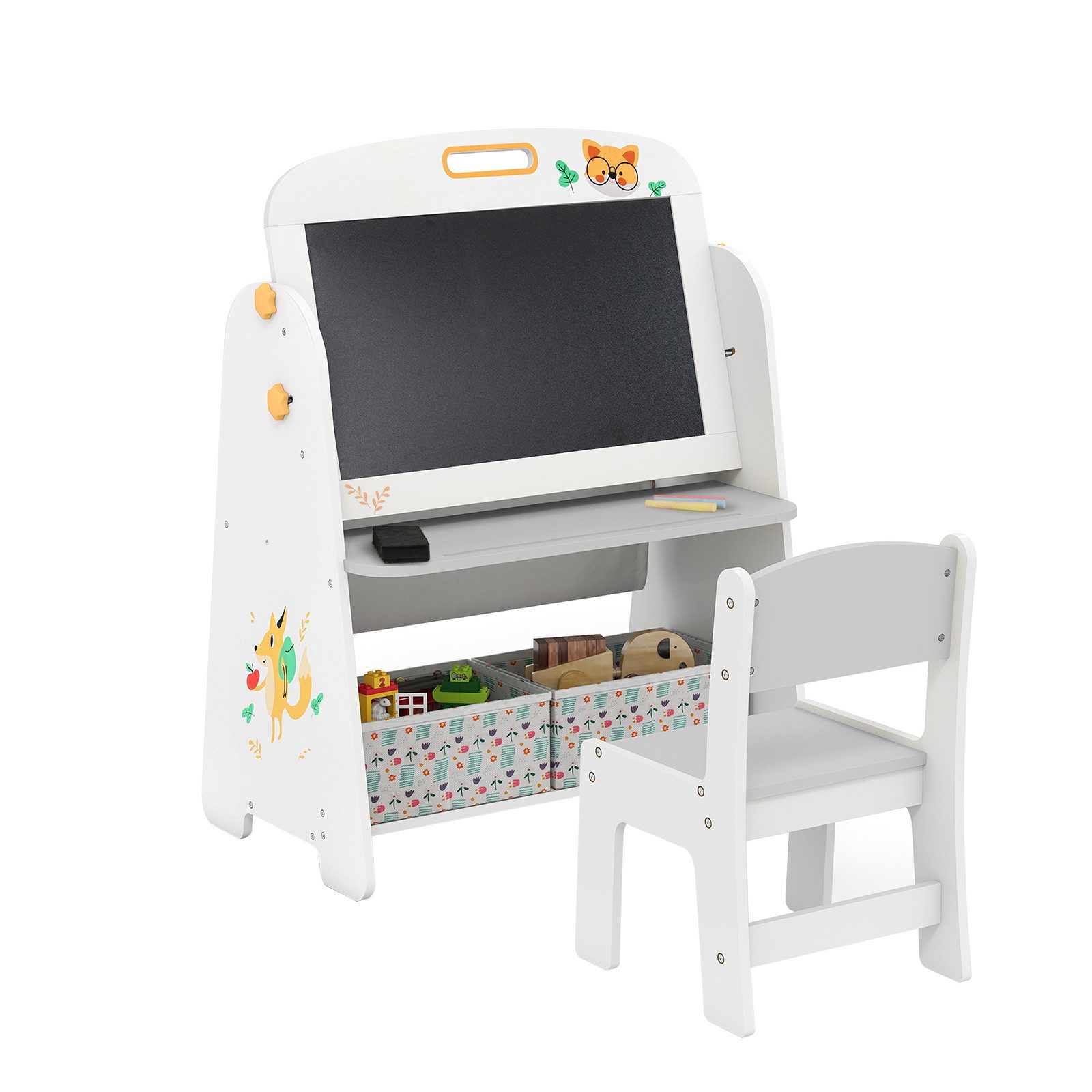 COSTWAY Kindersitzgruppe, (2-tlg), Kindertisch mit 2 Stühlen, 4-in-1 Kunststaffelei