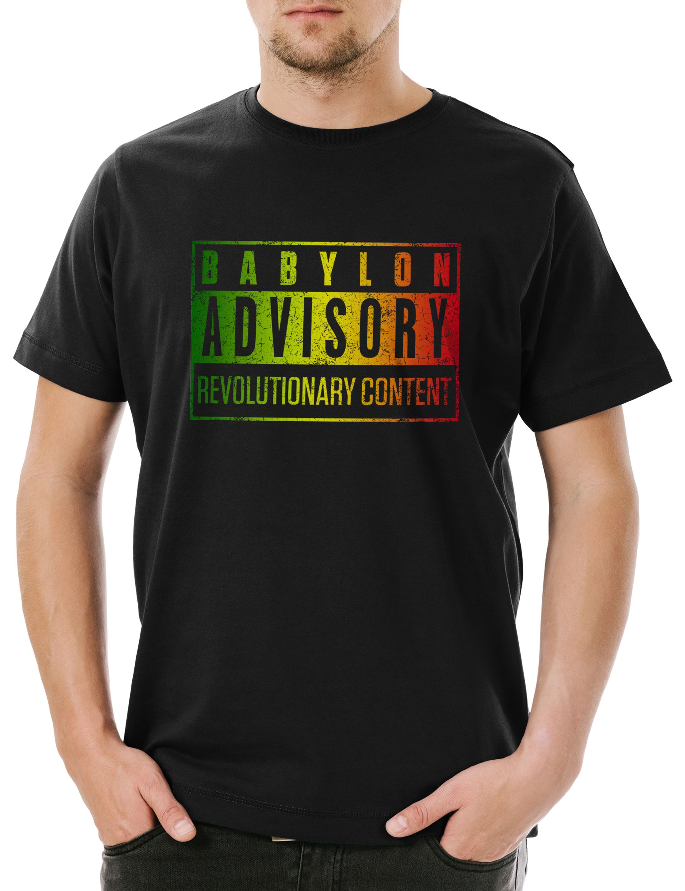 Print-Shirt Babylon Advisory Herren T-Shirt Zion Music Babylon Musik Babylon Jah