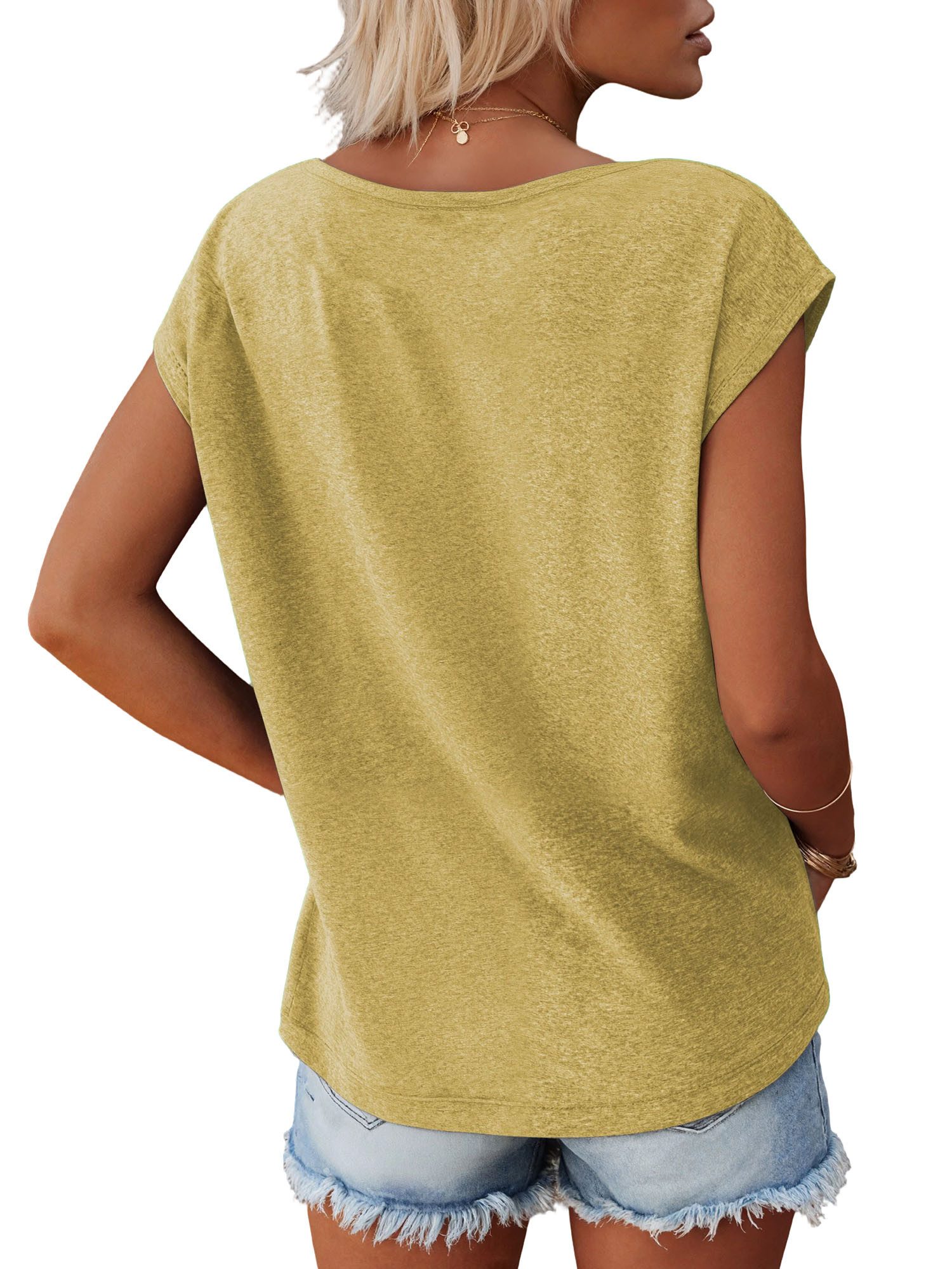 PYLIKE V-Shirt Damen bequemes Sommer Casual Ärmellos-Shirt Kurzarm Lockere günstig online kaufen