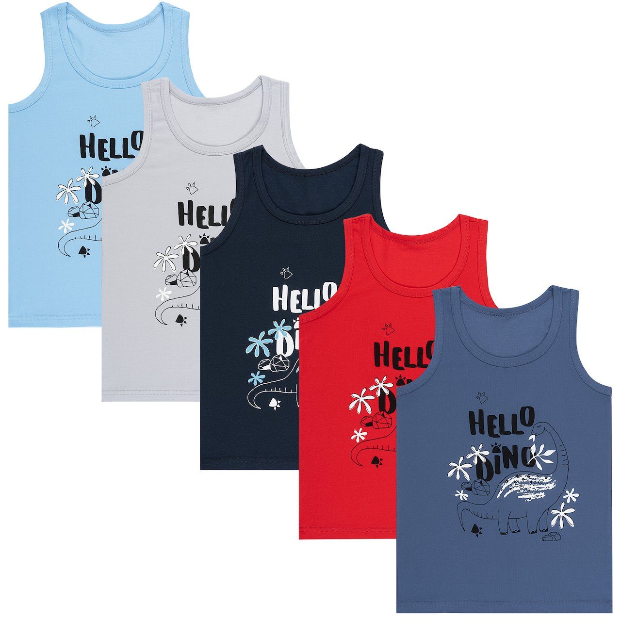 Unterhemd 5er Set Jungen Unterhemden - Dino - Bunt