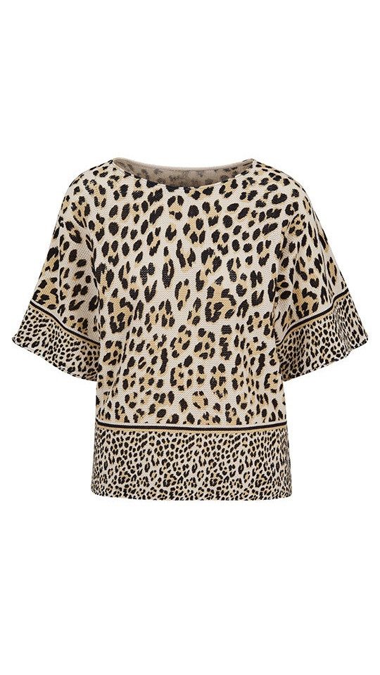 Faber Strickpullover Leichter Pullover mit Leo-Patch und Halbarm