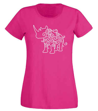 G-graphics T-Shirt Damen T-Shirt - Tribalnashorn Slim-fit, mit trendigem Frontprint, Aufdruck auf der Vorderseite, Spruch/Sprüche/Print/Motiv, für jung & alt